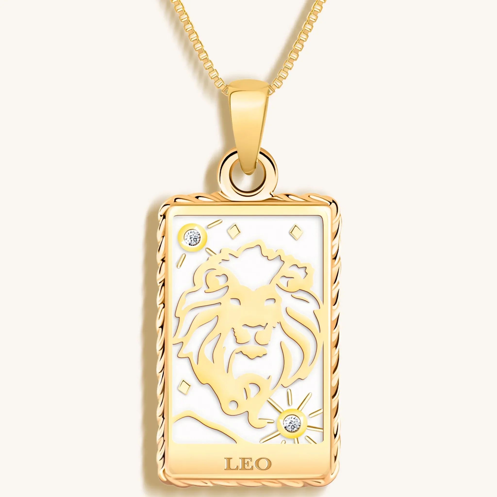 Generous Enthusiasm - White Enamel Leo Card Necklace - Image 2