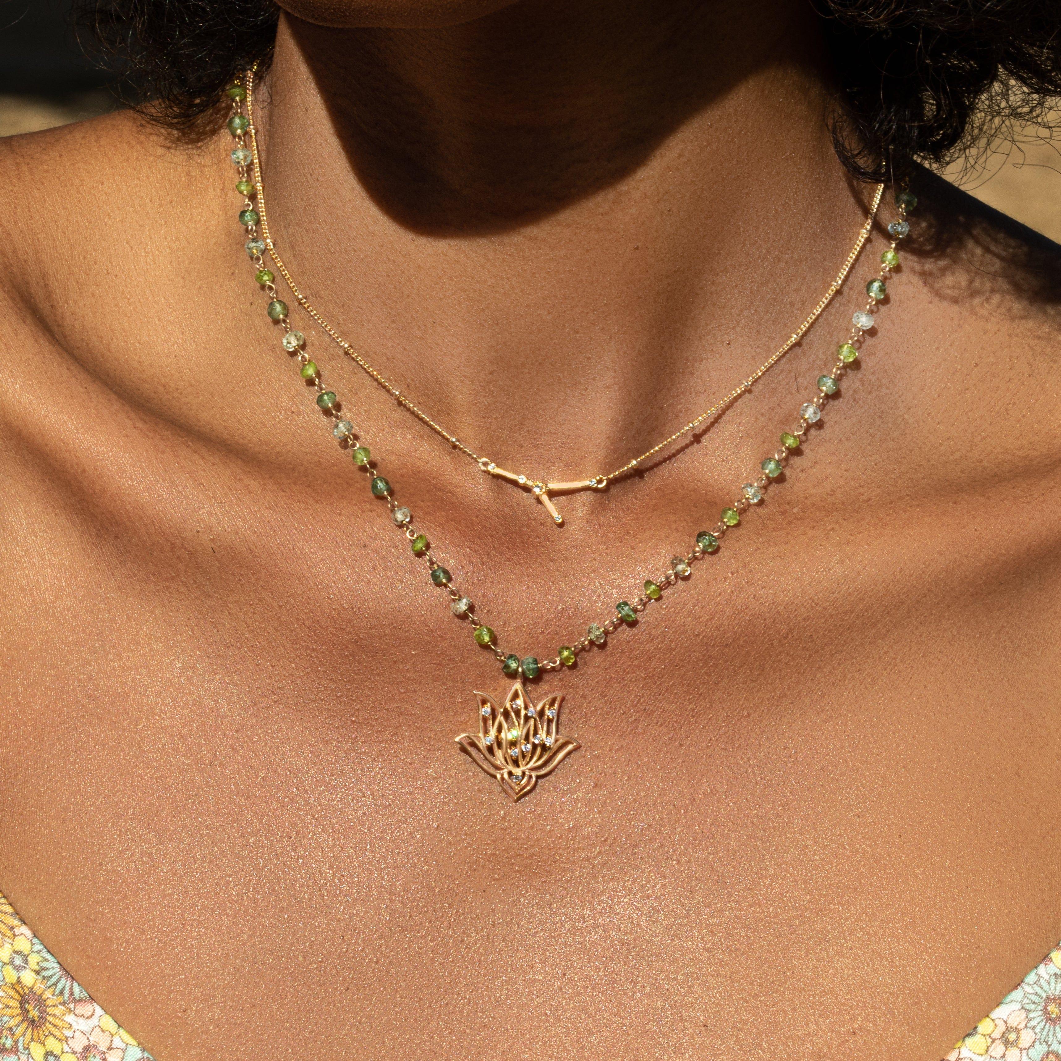 Genuine Enlightenment - Lotus Peridot Aquamarine Apatite Necklace - Image 4