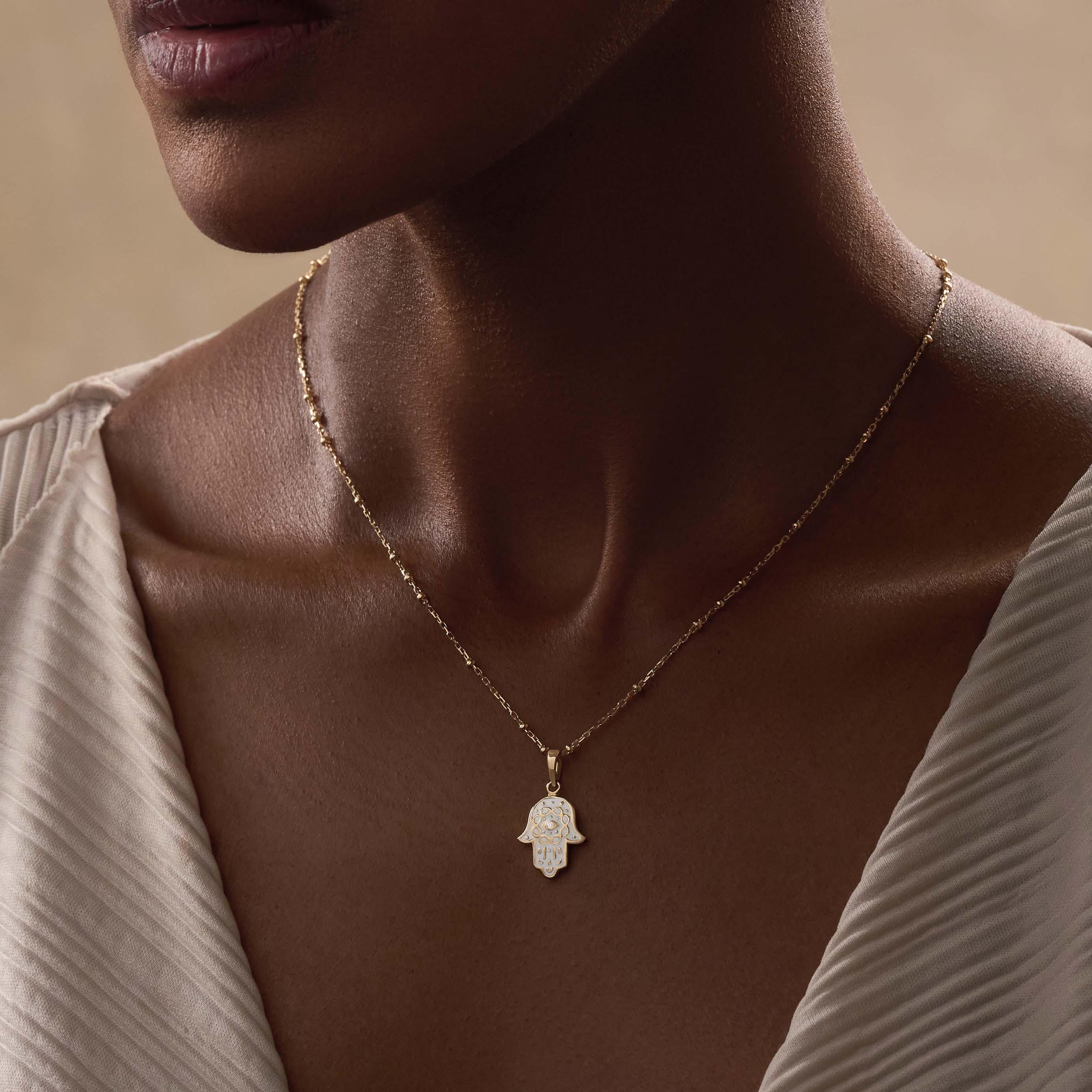 Glorious Shield 14K Gold Hamsa Hand Necklace - Image 2