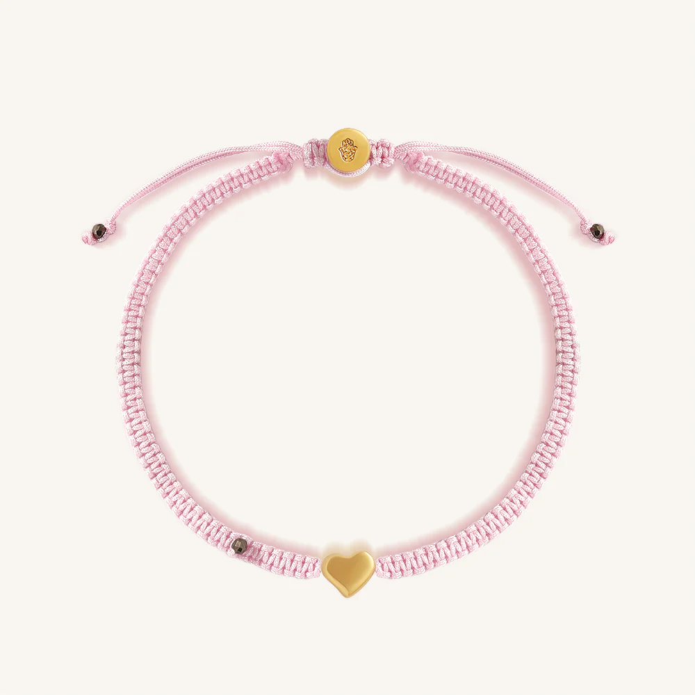 Empowering Love – Pink String Gold Heart Charm Bracelet