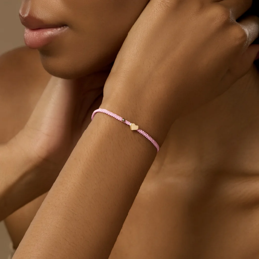 Empowering Love – Pink String Gold Heart Charm Bracelet - Image 2
