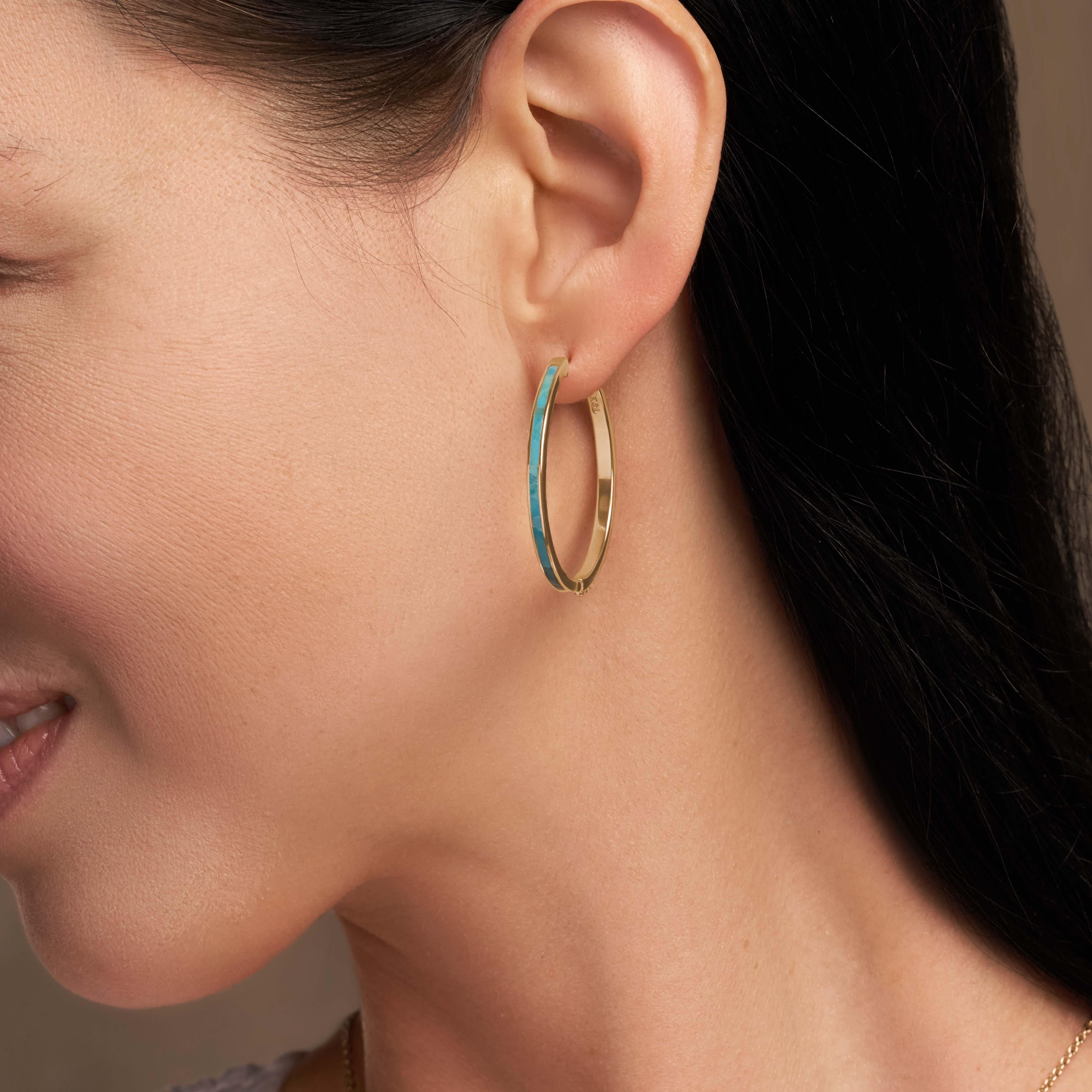 Graceful Strength Turquoise Gold Hoop Earrings - Image 2