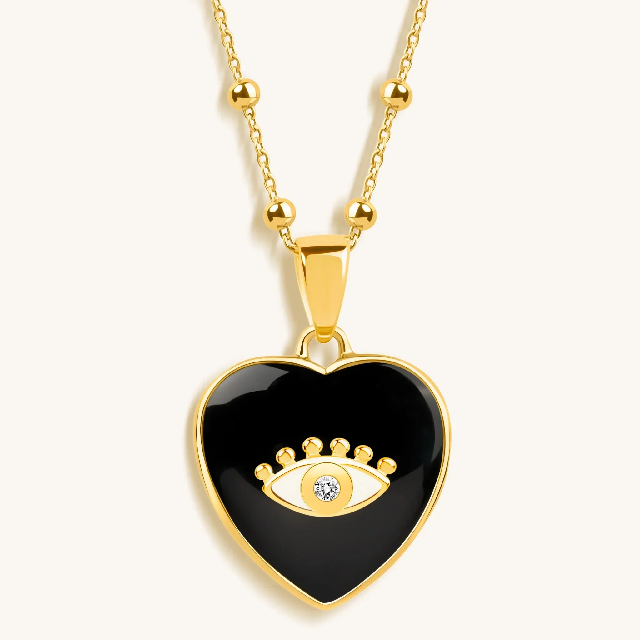 Grounded in Love Black Onyx Heart Diamond Evil Eye Necklace - Image 4
