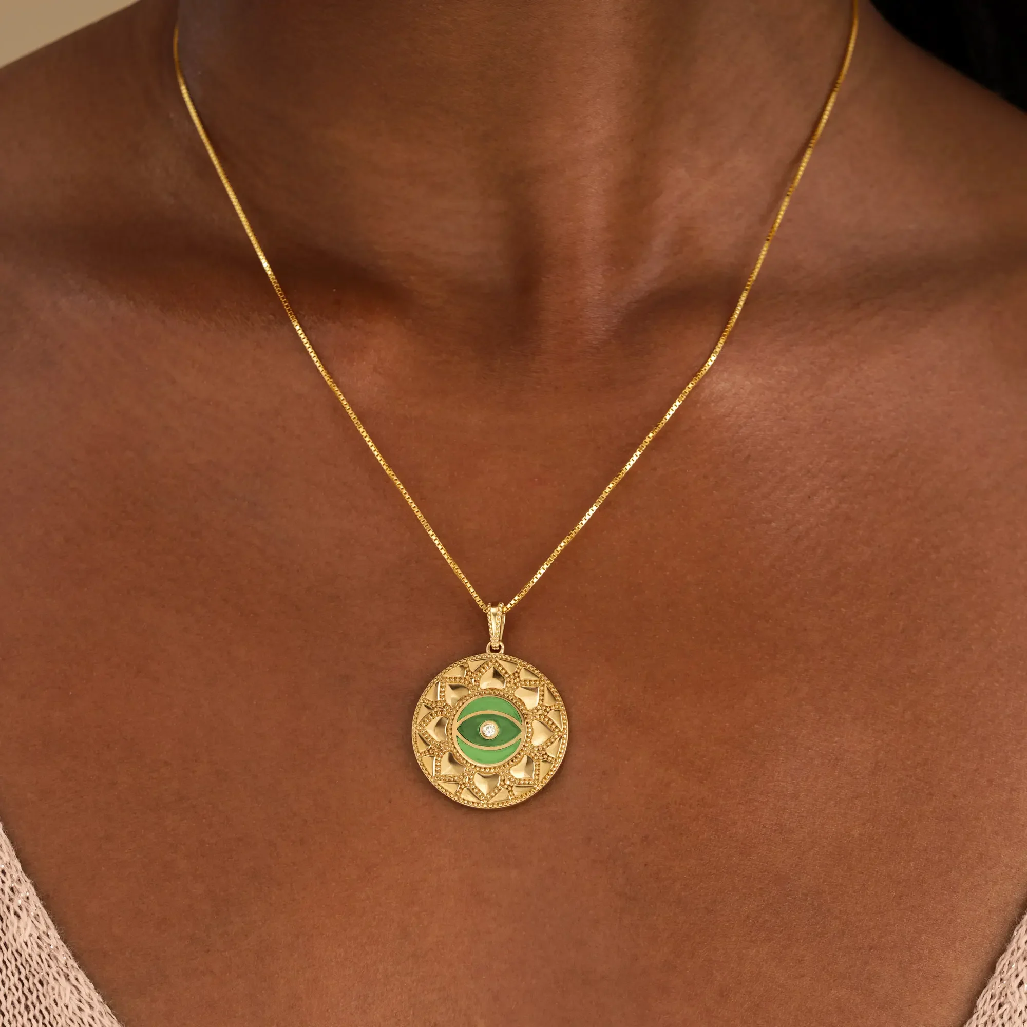 Guardian Balance Jade Evil Eye Mandala Necklace - Image 2