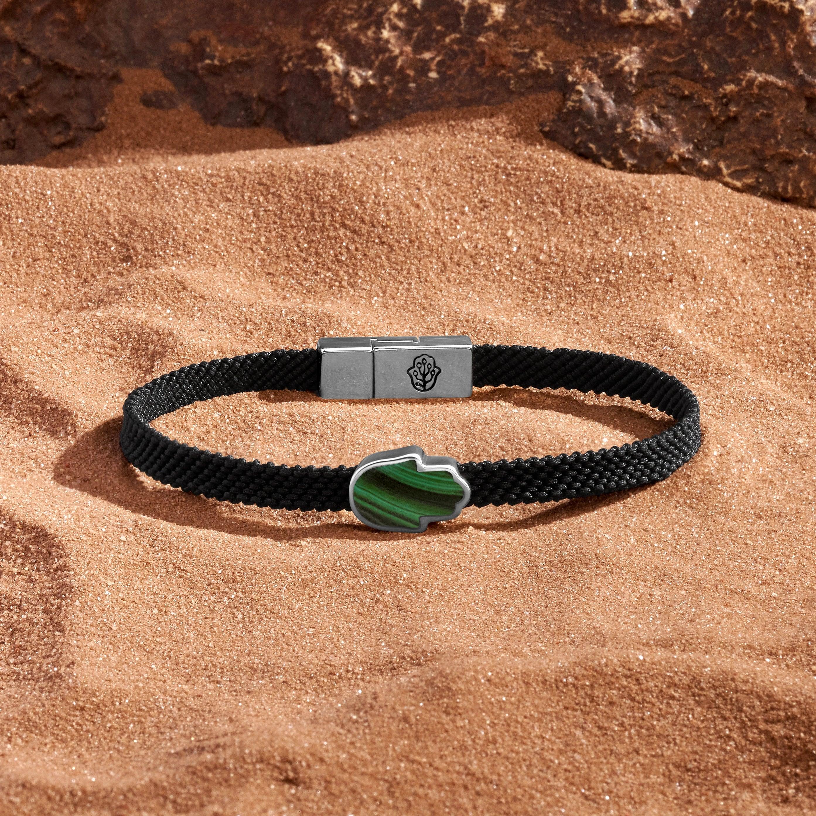 Guardian of Harmony Malachite Hamsa Black String Bracelet