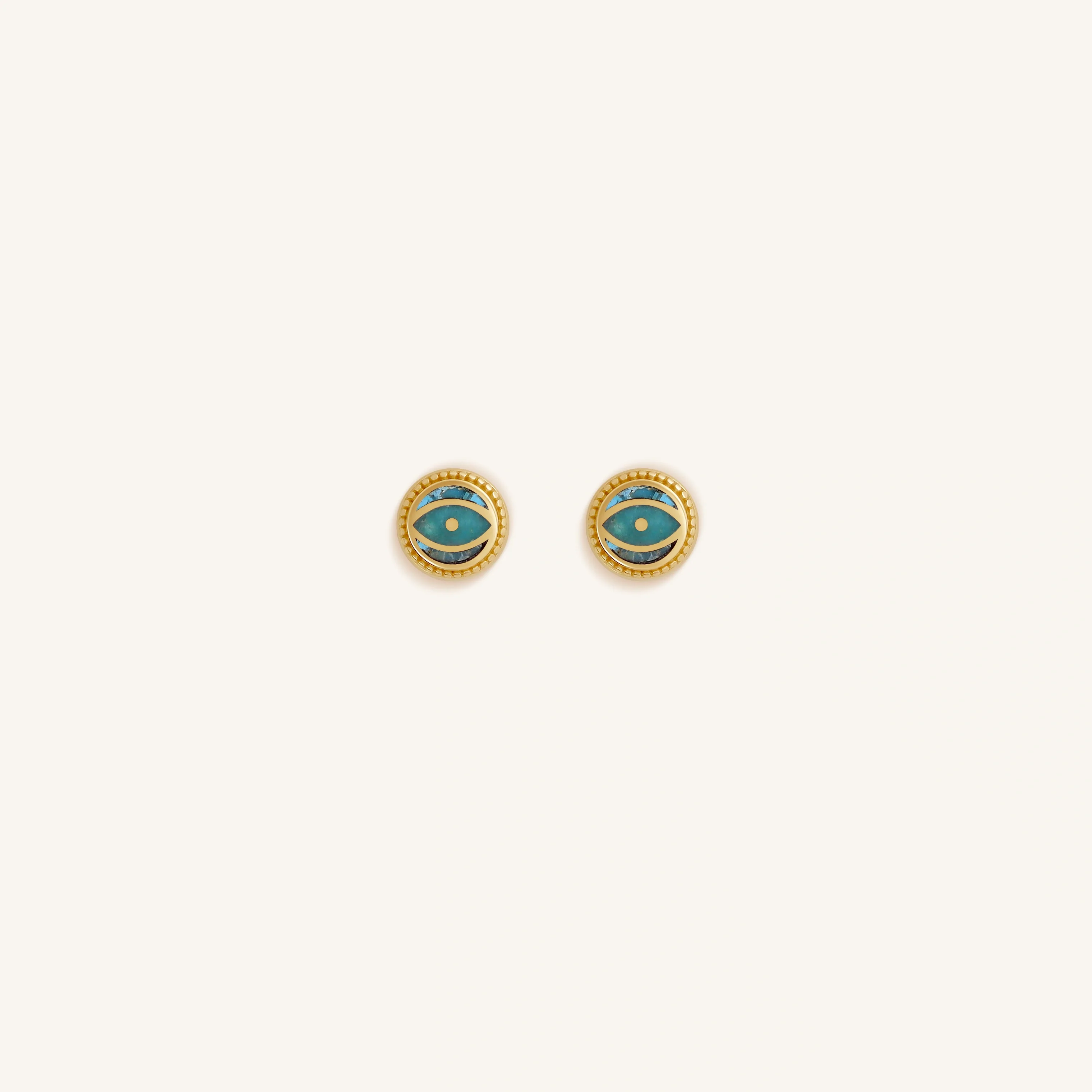 Guardian’s Whisper - Turquoise December Birthstone Evil Eye Gold Stud Earrings