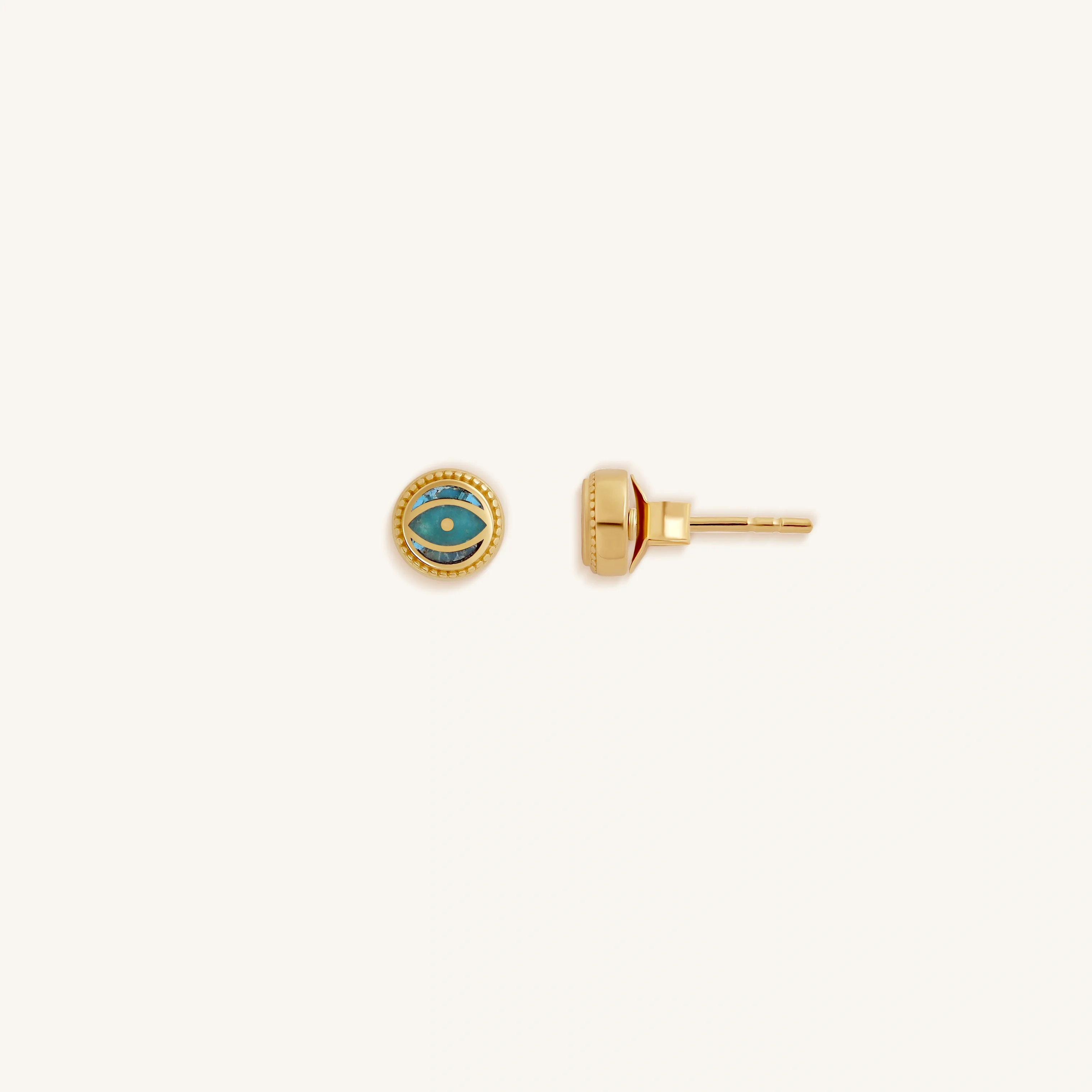 Guardian’s Whisper - Turquoise December Birthstone Evil Eye Gold Stud Earrings - Image 3