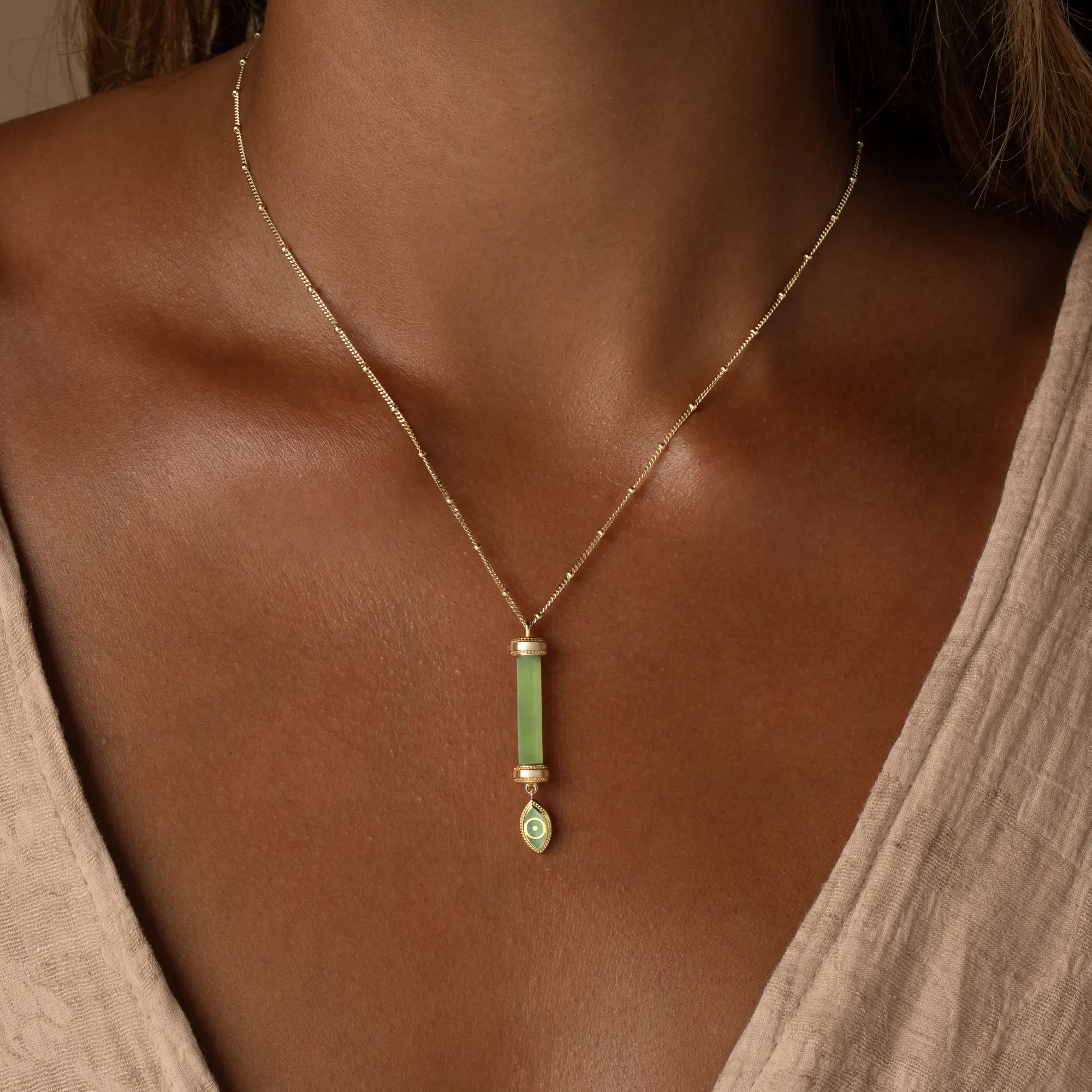 Guardian Spirit Jade Evil Eye Gold Necklace - Image 2