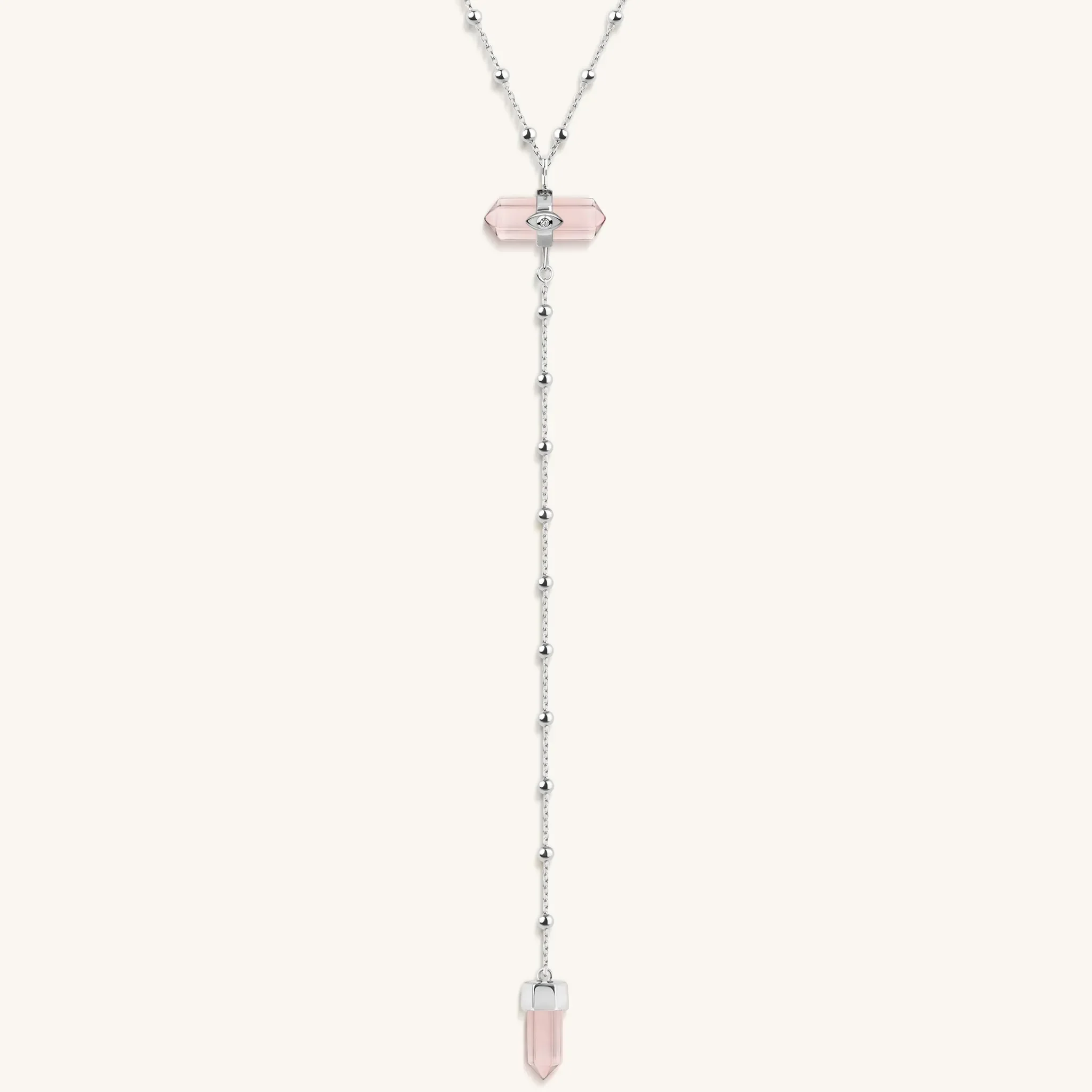 Guided by Love Rose Quartz Silver Evil Eye Necklace