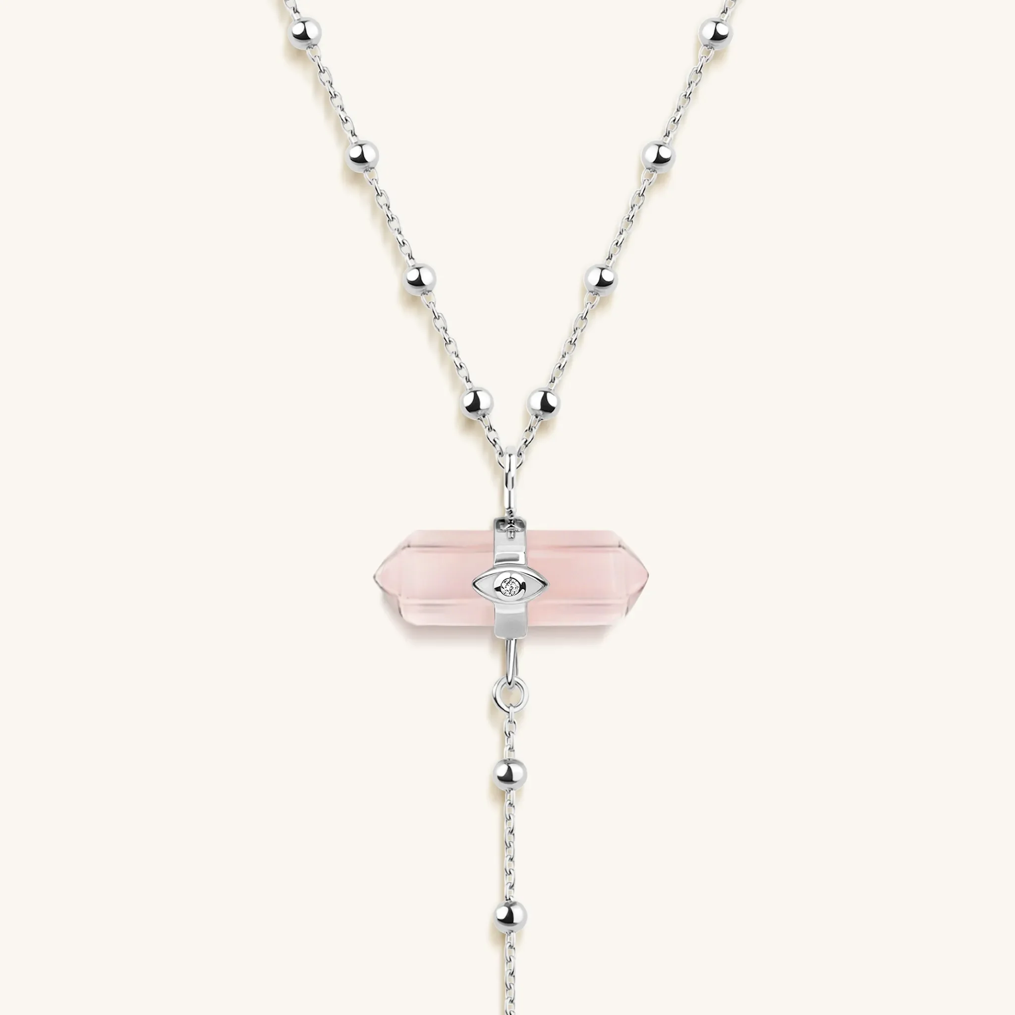 Guided by Love Rose Quartz Silver Evil Eye Necklace - Image 4