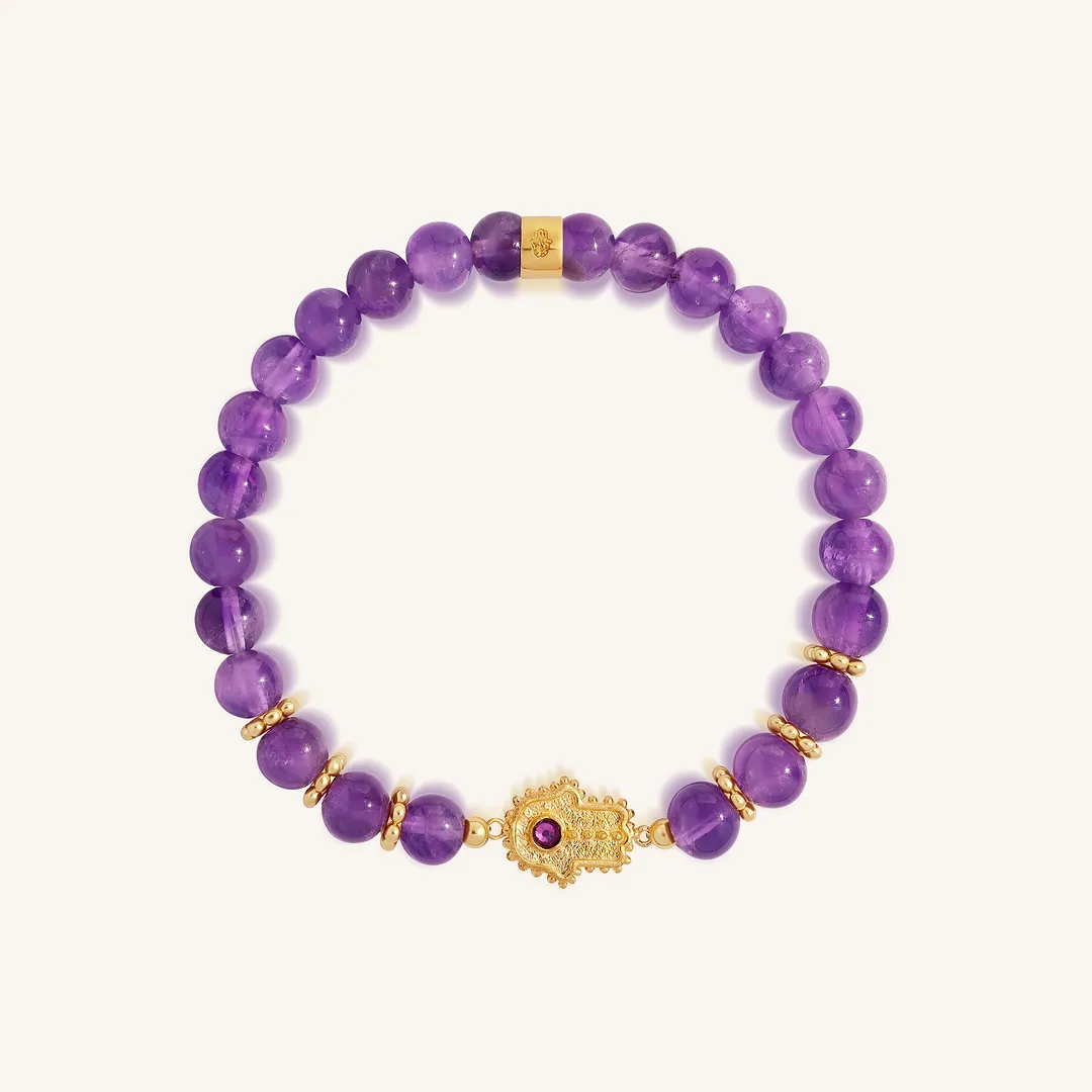 Guided Fortune Amethyst Hamsa Gold Bracelet