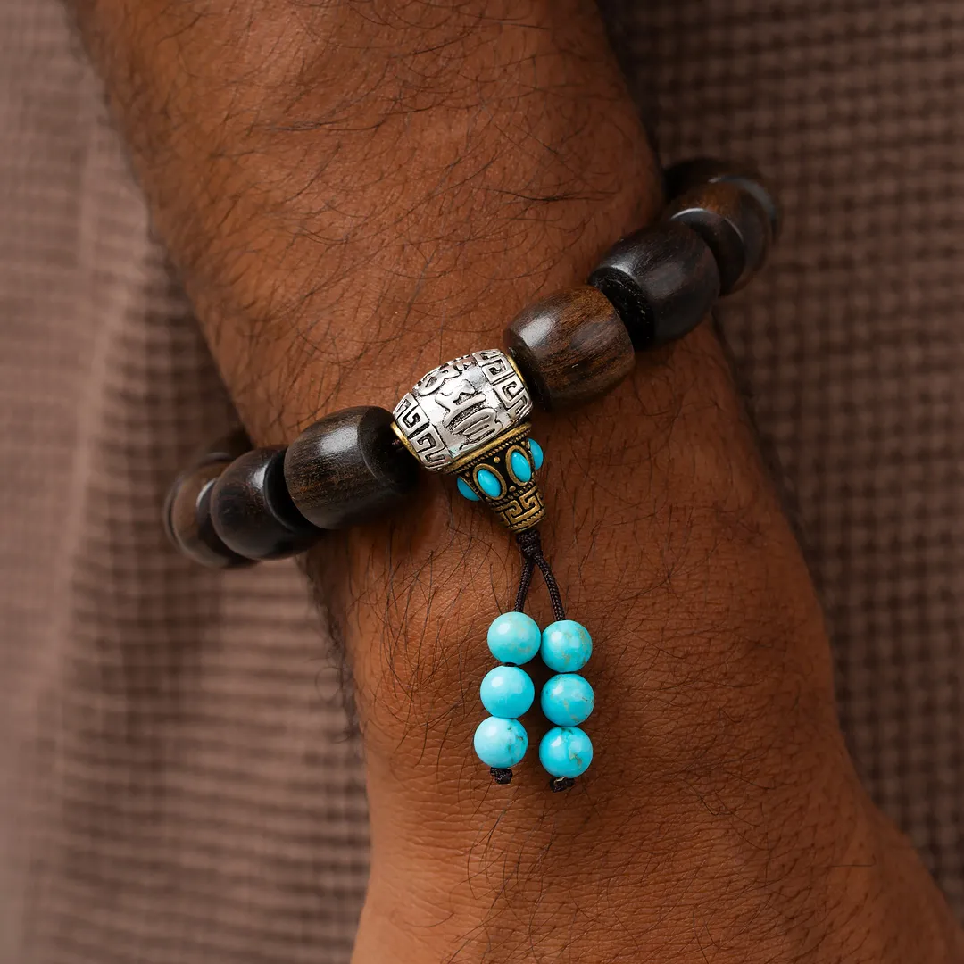 Guided Spirit Wood & Turquoise Mantra Bracelet - Image 2