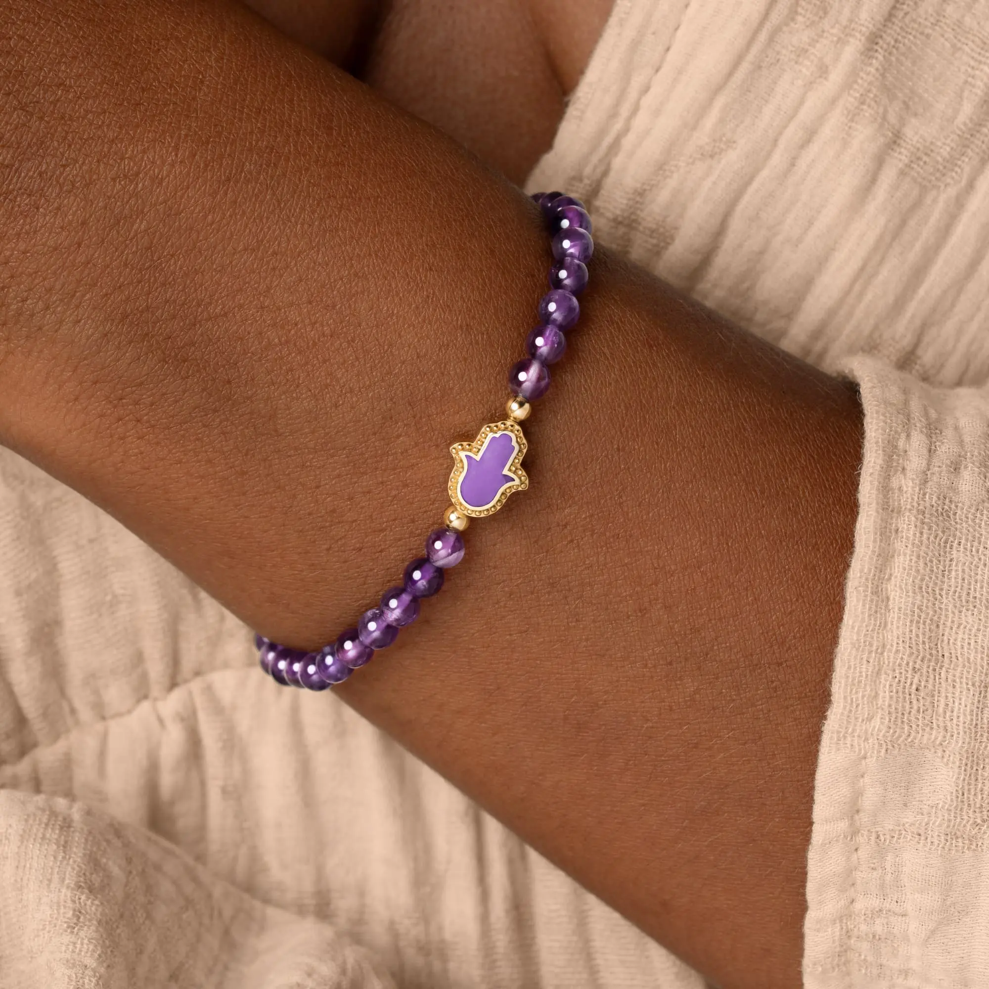 Guiding Light Amethyst Hamsa Gold Bracelet - Image 2