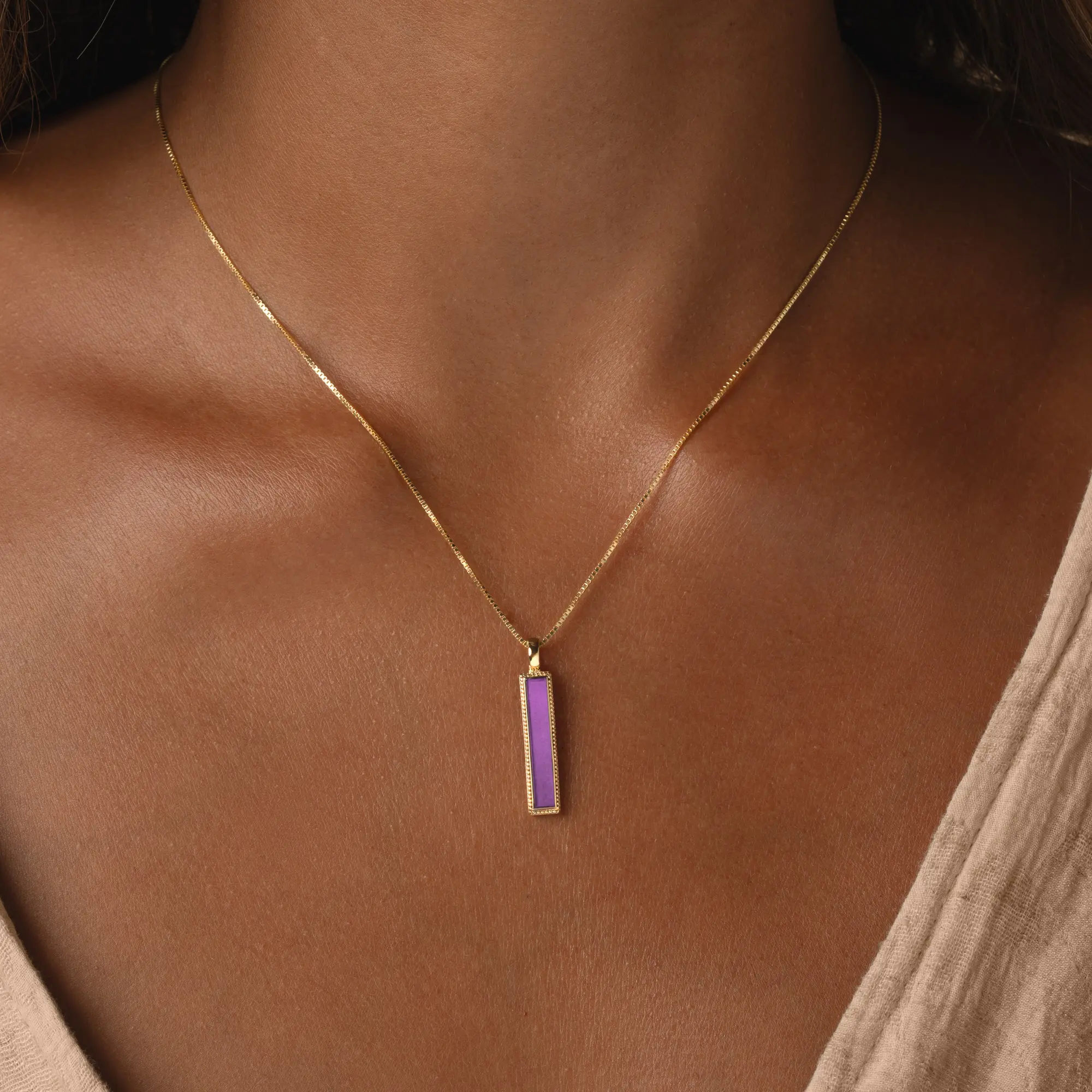 Harmonious Path Amethyst Peace Charm Gold Necklace - Image 2