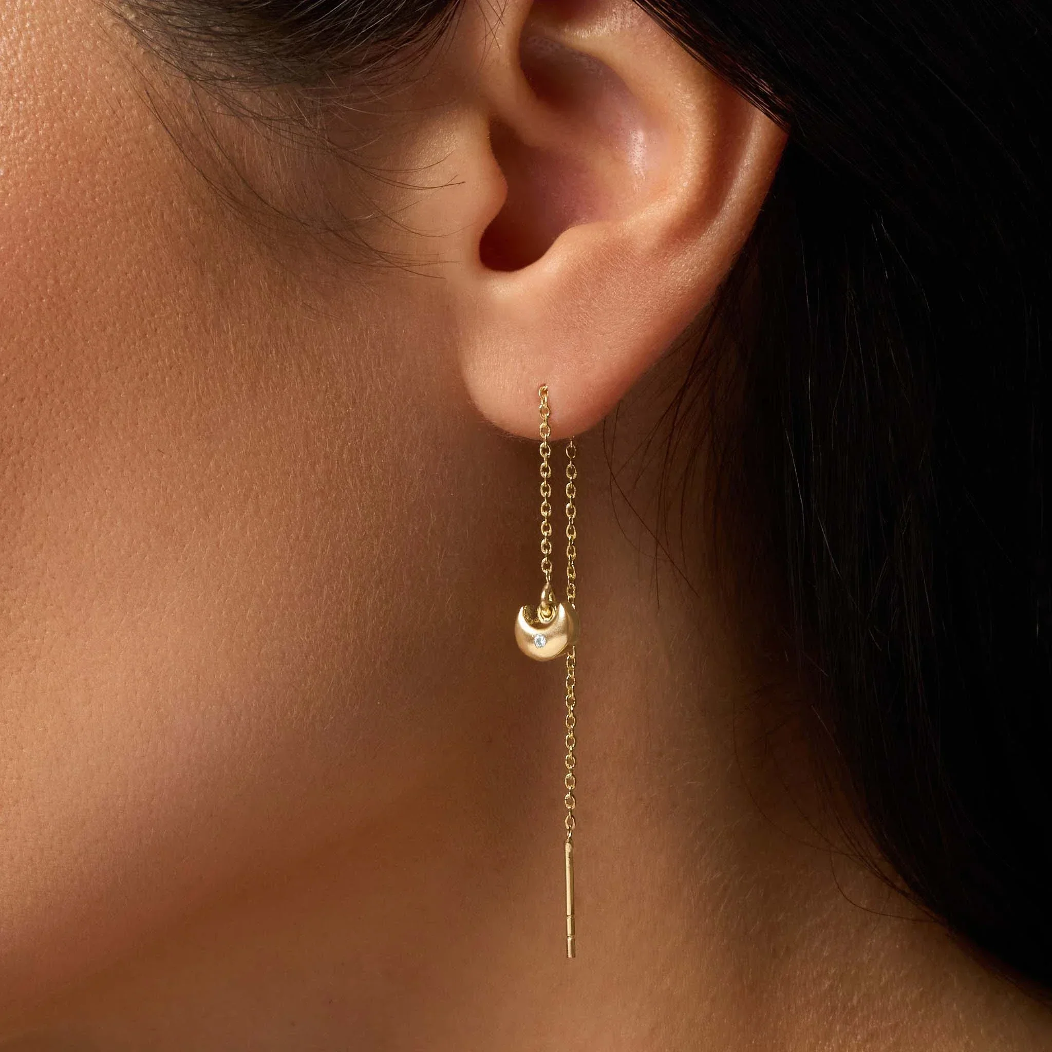 Illuminated Existence Moon Drop Gold Earrings - Image 2