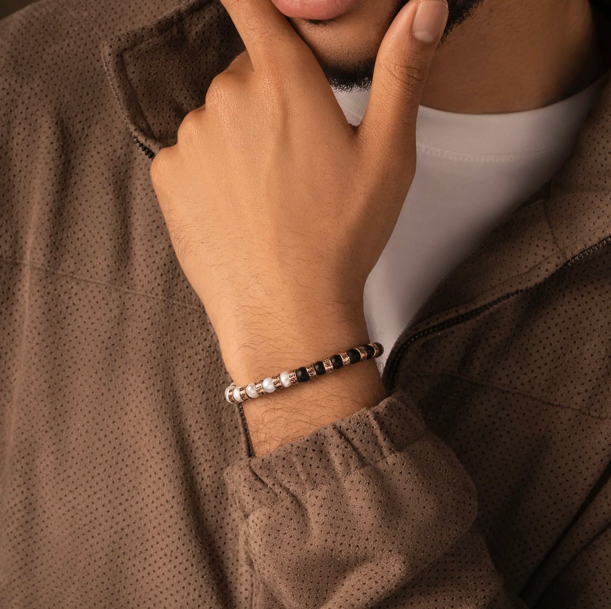 Illuminating Protection - Pearl Onyx Mantra Bracelet - Image 2