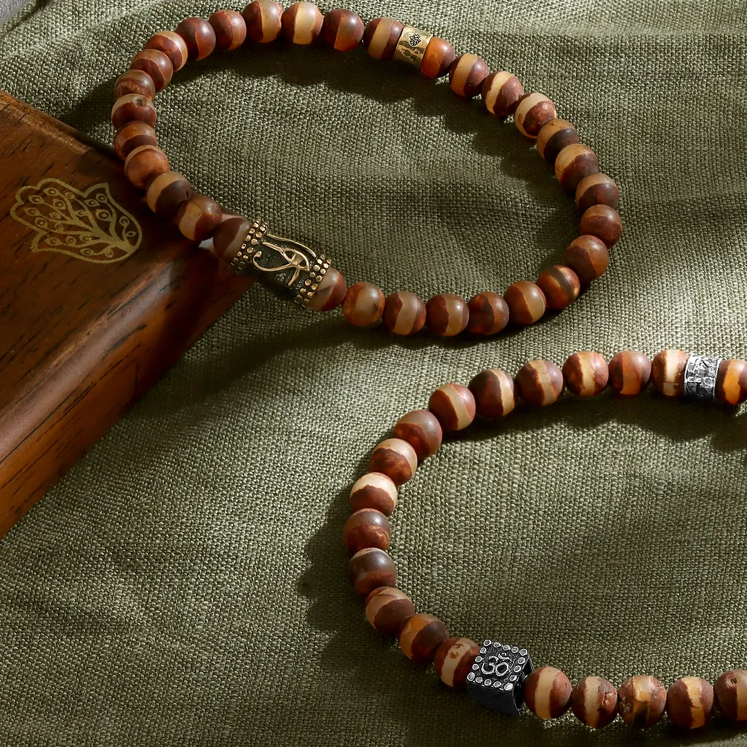 Infinite Courage Tibetan Brown Agate Eye of Horus Bracelet - Image 3
