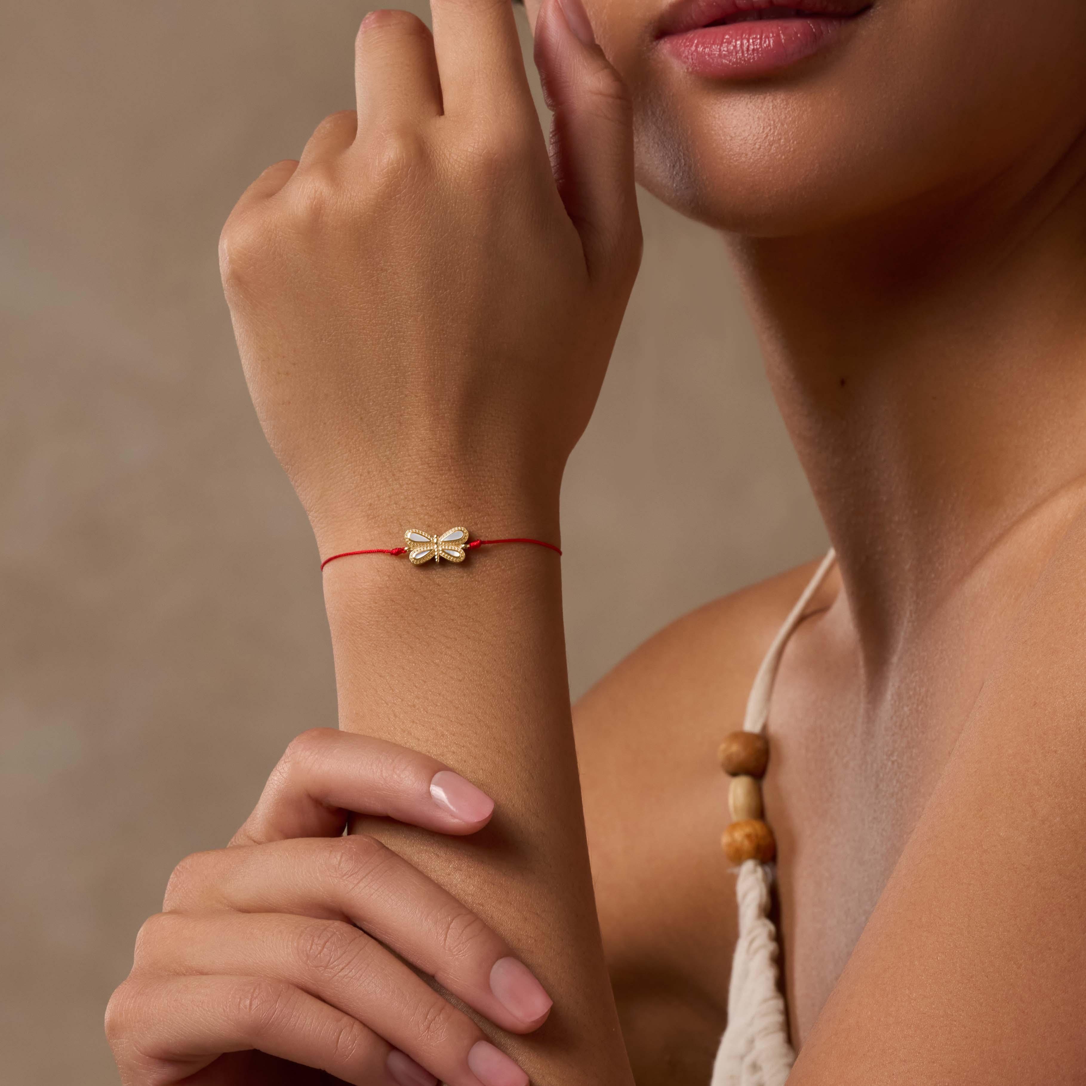 Infinite Grace Mother of Pearl Dragonfly Red String Bracelet - Image 2
