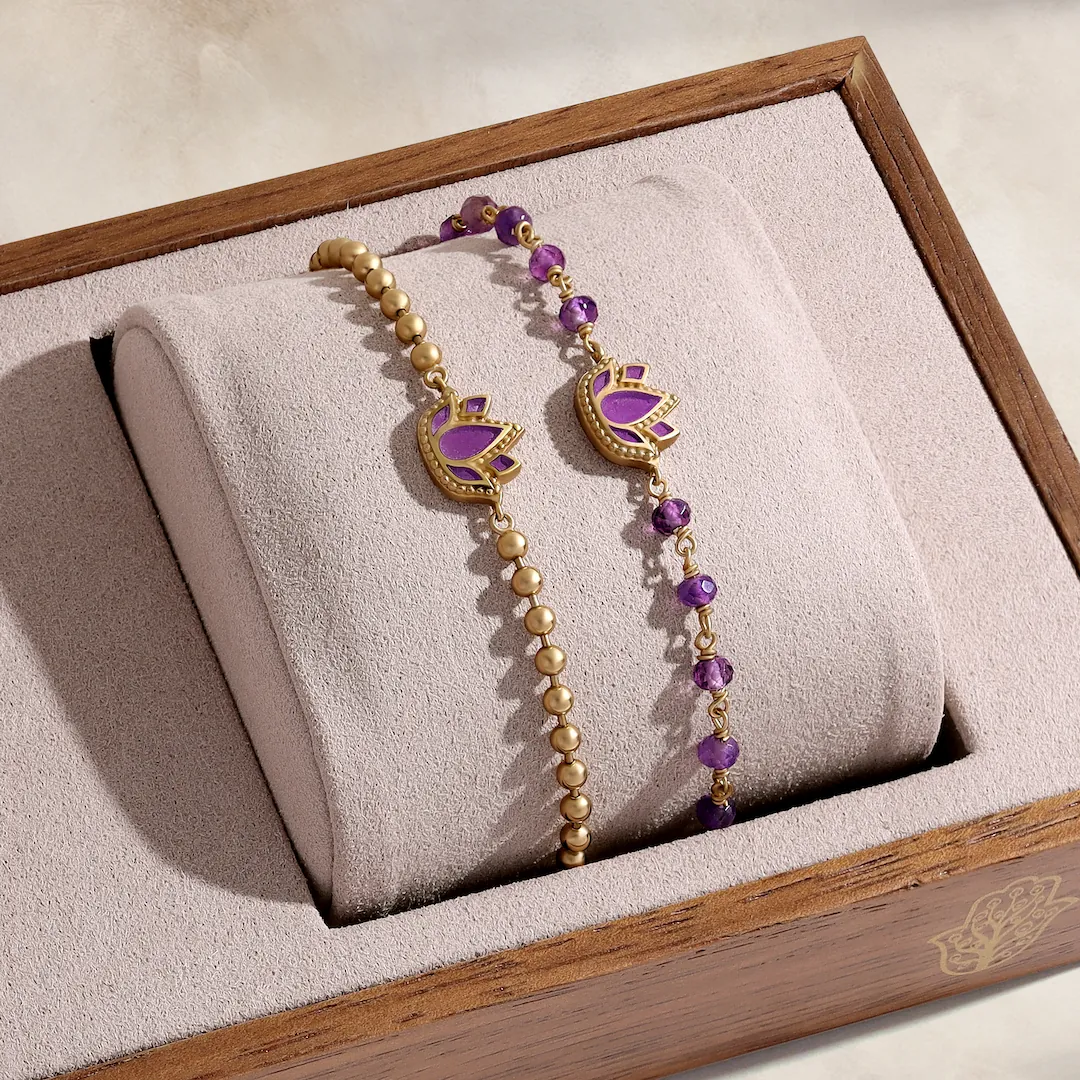 Radiant Calm Amethyst Lotus Gold Bracelet - Image 5
