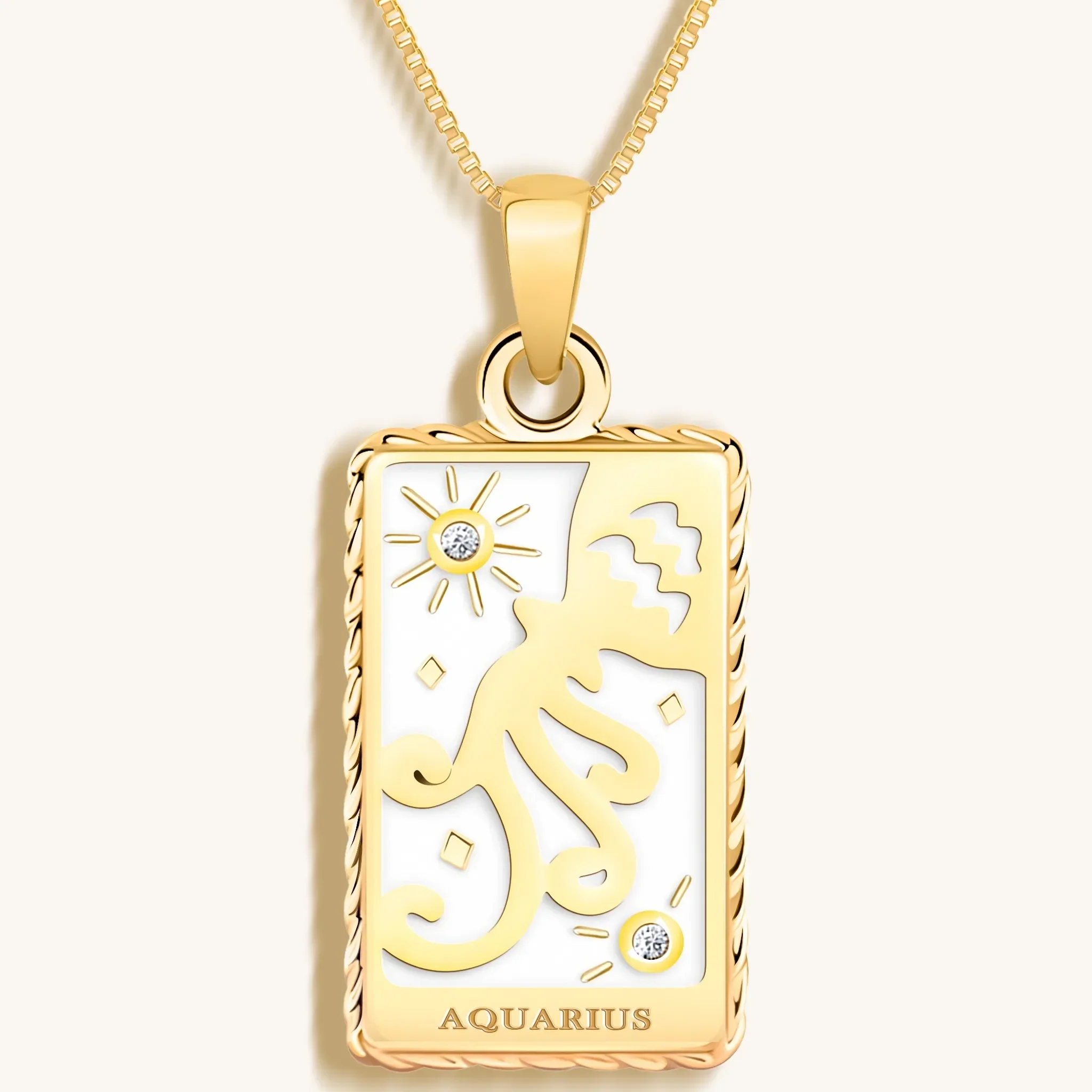 Intelligent Expression - White Enamel Aquarius Card Necklace - Image 3
