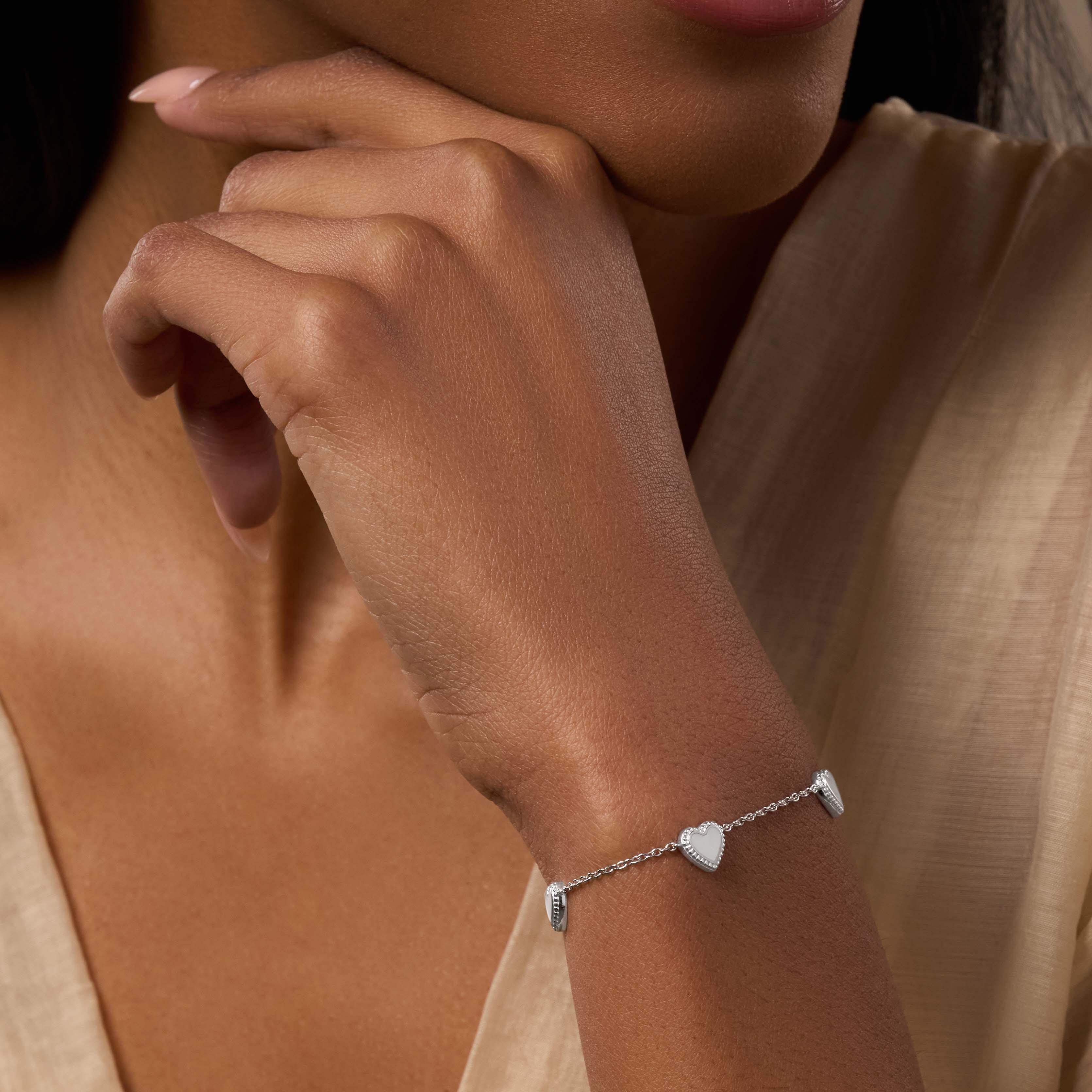 Joyful Connections Mother of Pearl Silver Heart Bracelet - Image 2