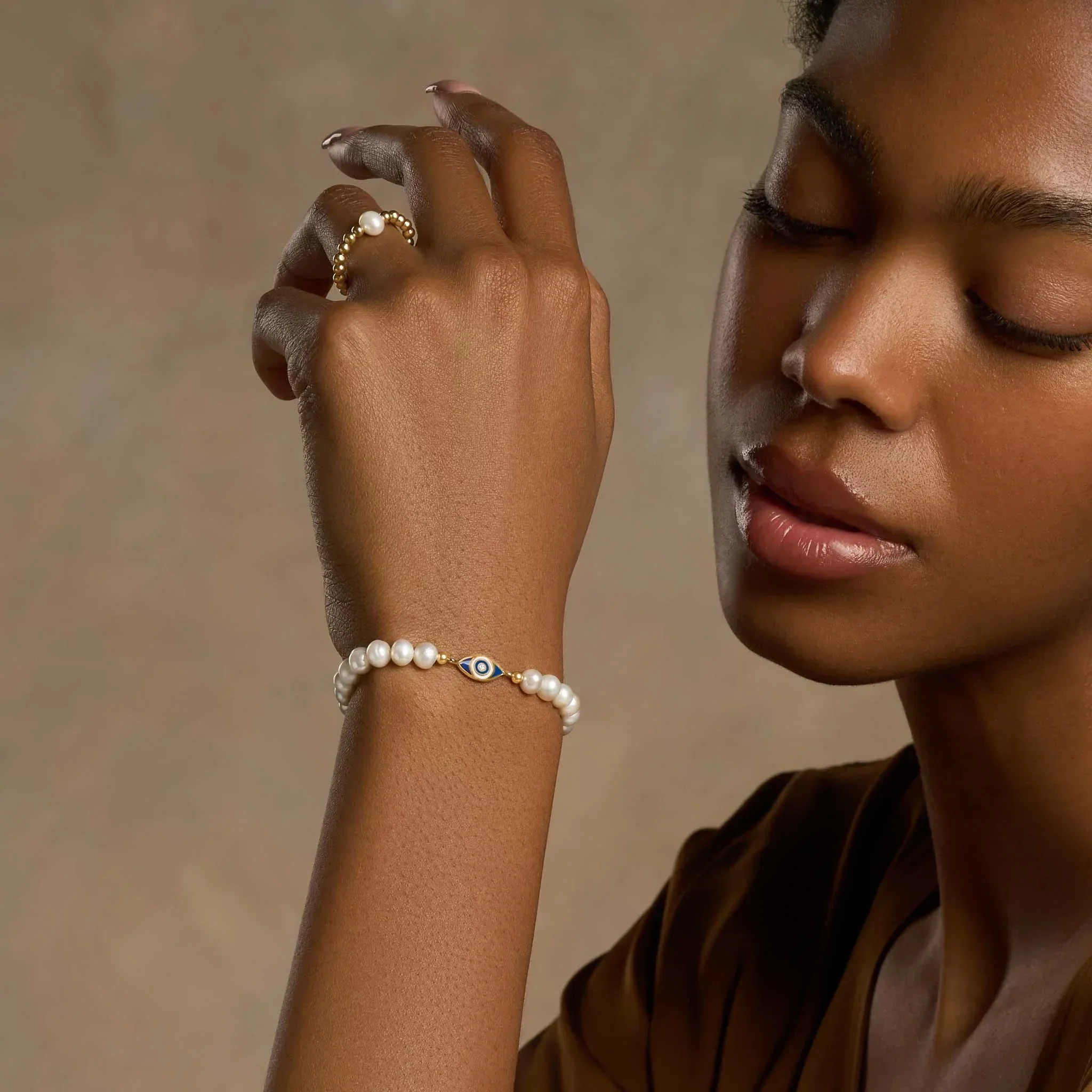 Joyful Metamorphasis Evil Eye Pearl Stretch Bracelet - Image 2