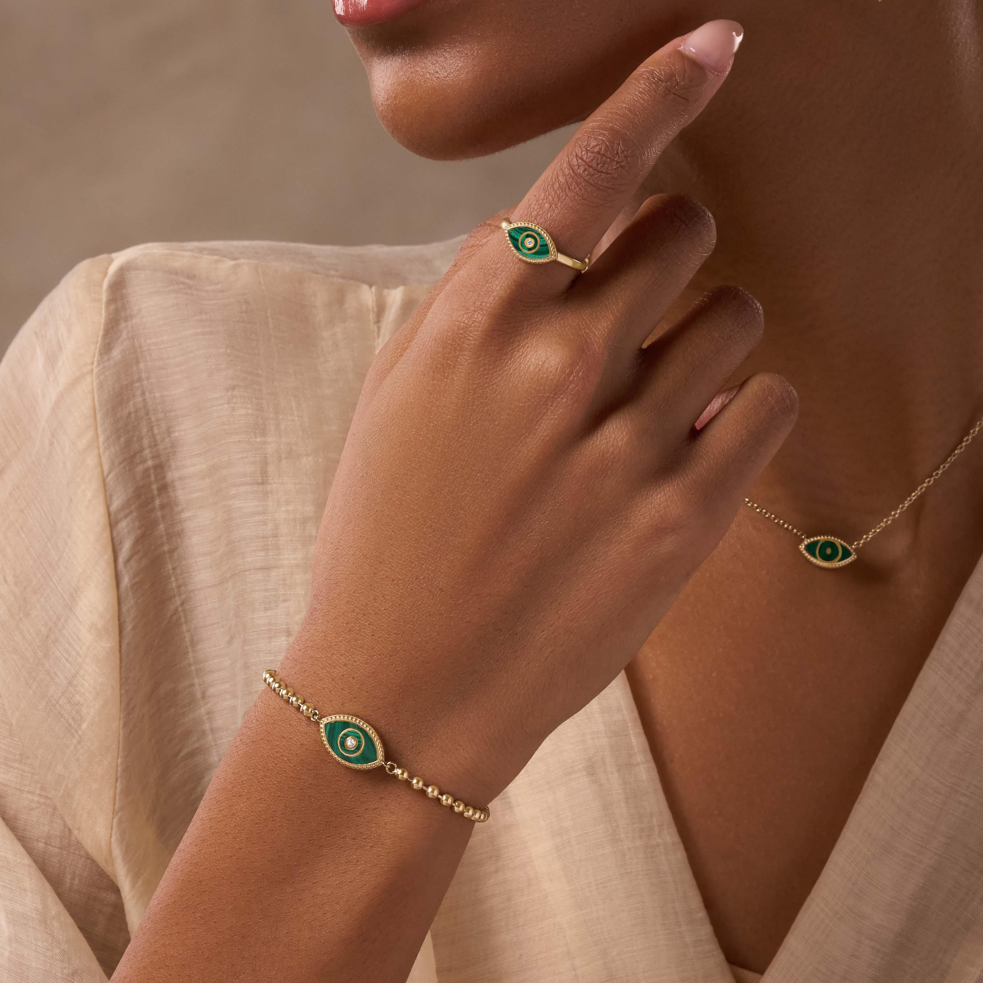 Kaleidoscope Soul Evil Eye Malachite Gold Ring - Image 2
