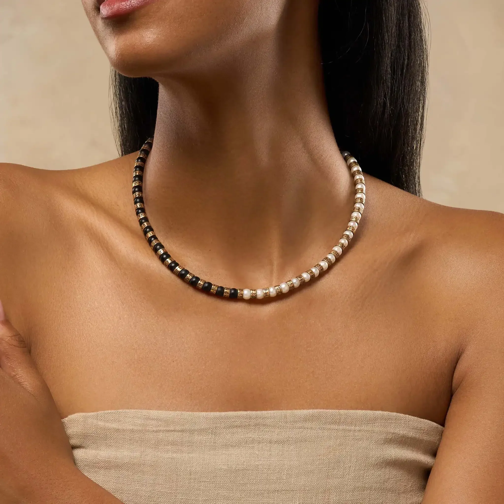 Karmic Grace Pearl Onyx Mantra Necklace - Image 2