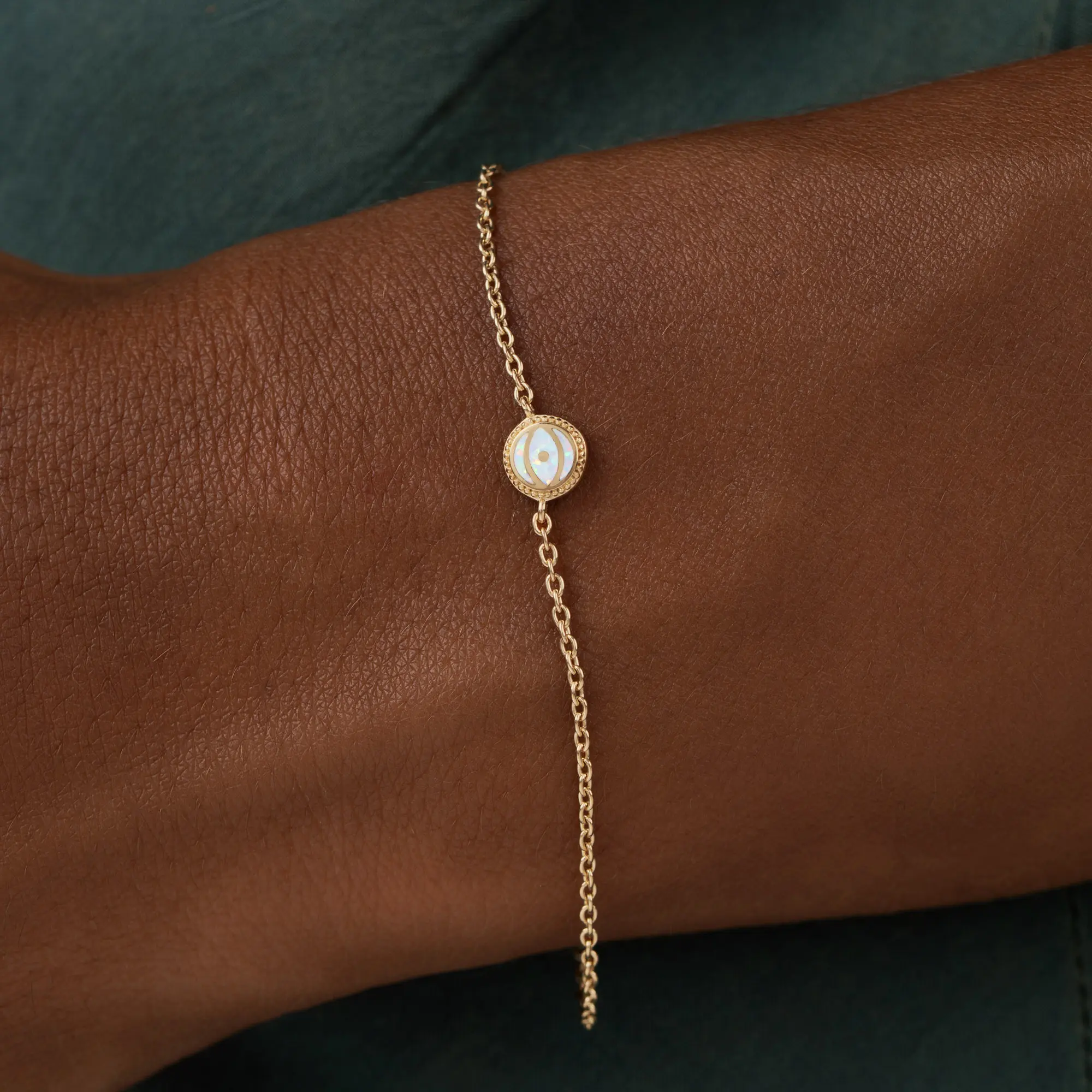 Light Guardian - Opal October Birthstone Evil Eye Gold Bracelet - Image 2