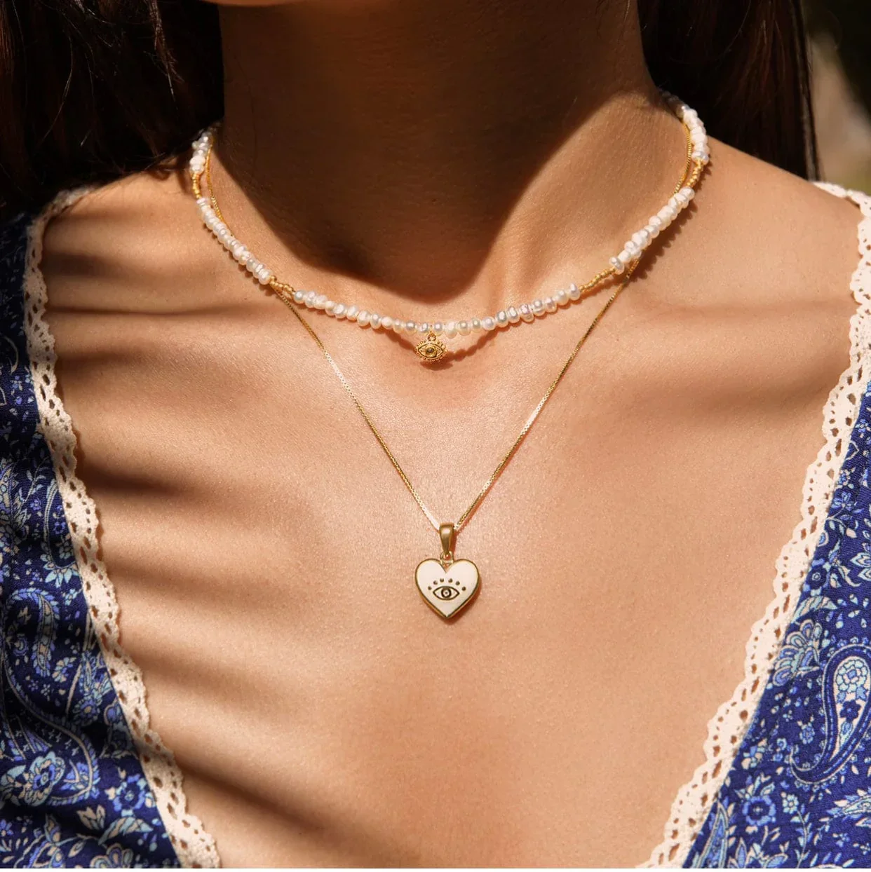 Lovely Light - Evil Eye & Diamond White Enamel Heart Necklace - Image 5
