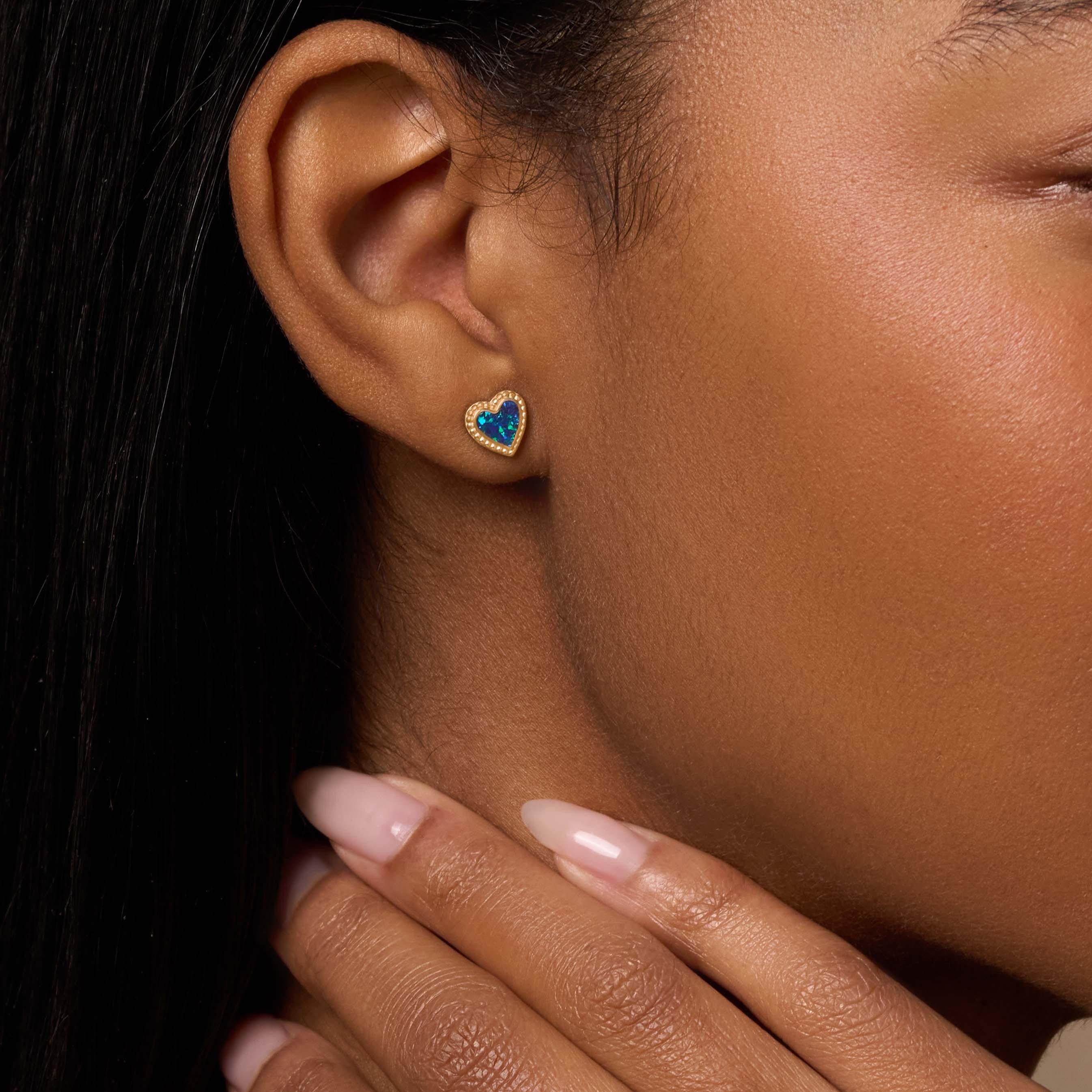 Loving Vibes Lab Blue Opal Heart Earrings - Image 2