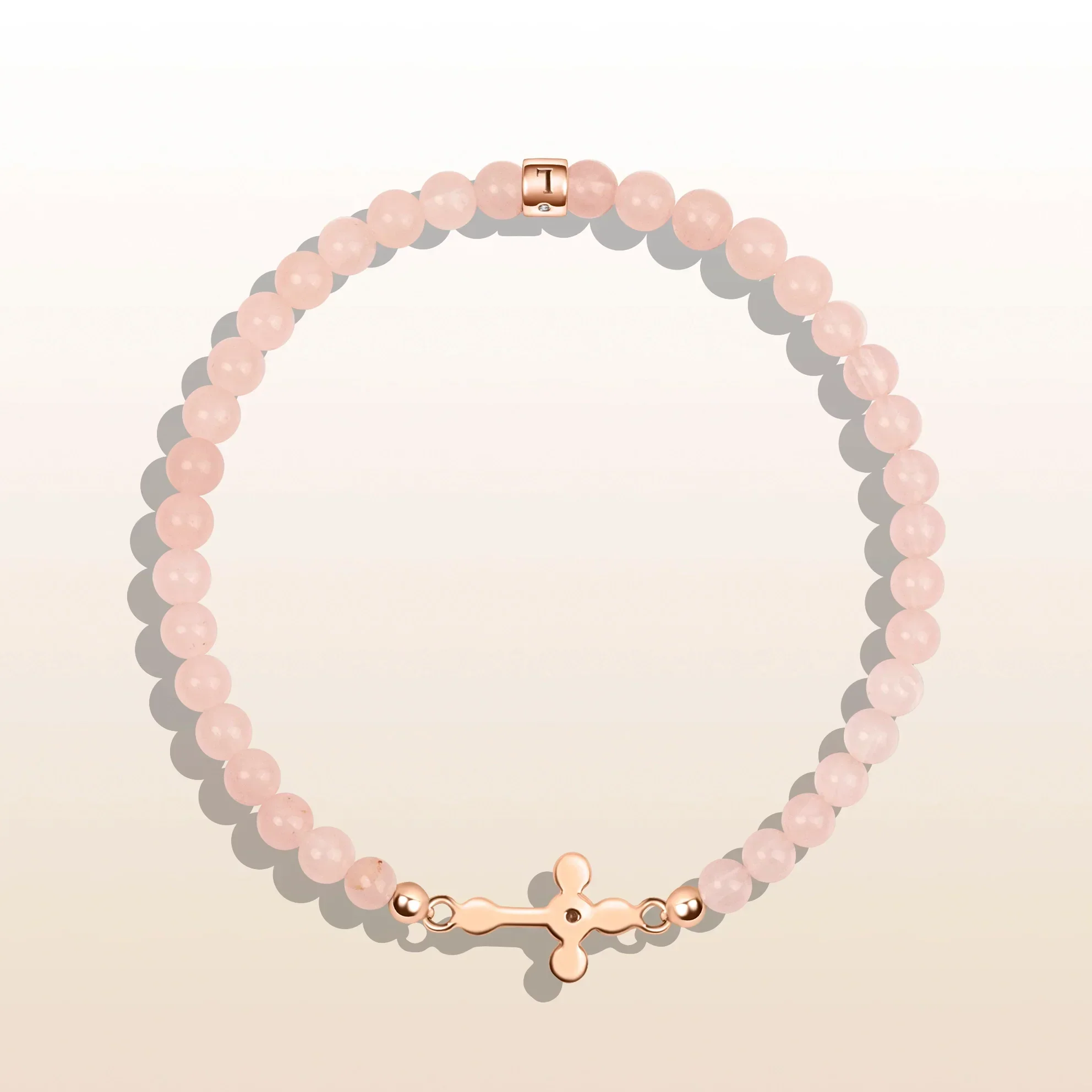 Loyal Support - Rose Quartz Diamond Cross Bracelet - Image 4