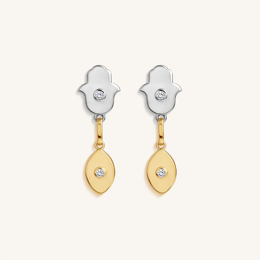 Luminous Protection Hamsa & Evil Eye Gold Earrings