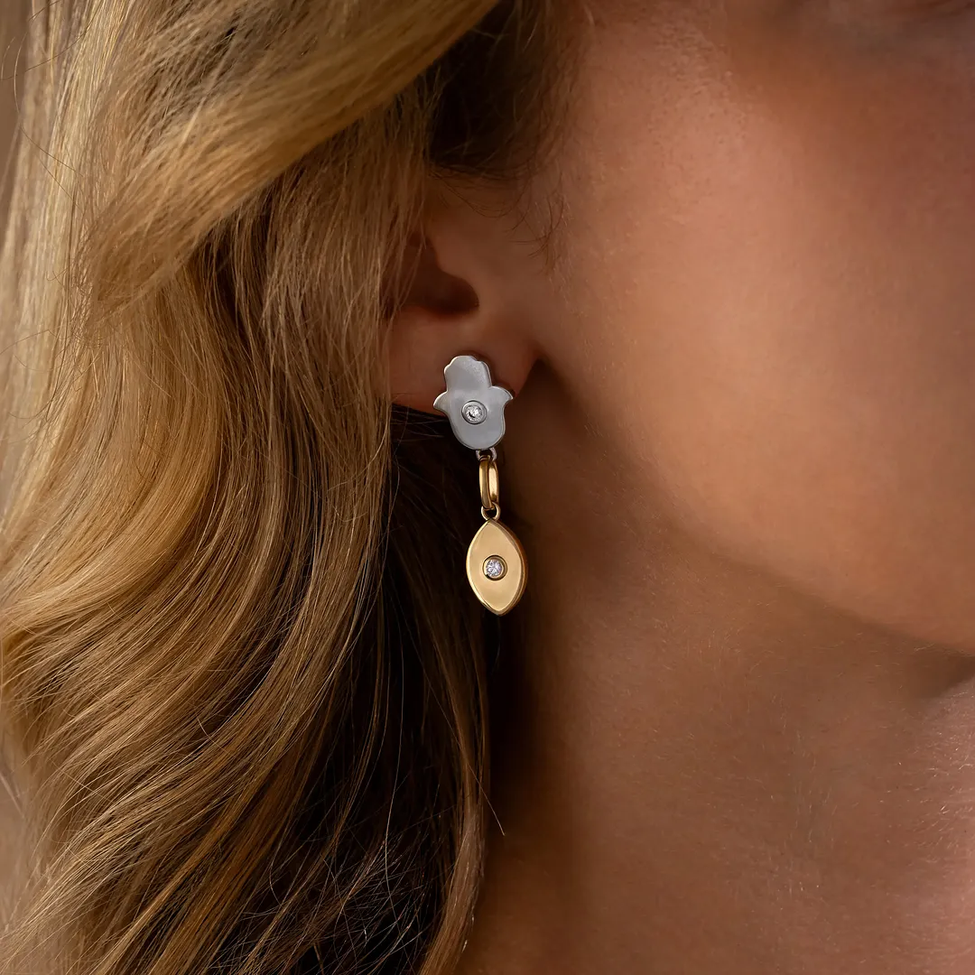 Luminous Protection Hamsa & Evil Eye Gold Earrings - Image 2
