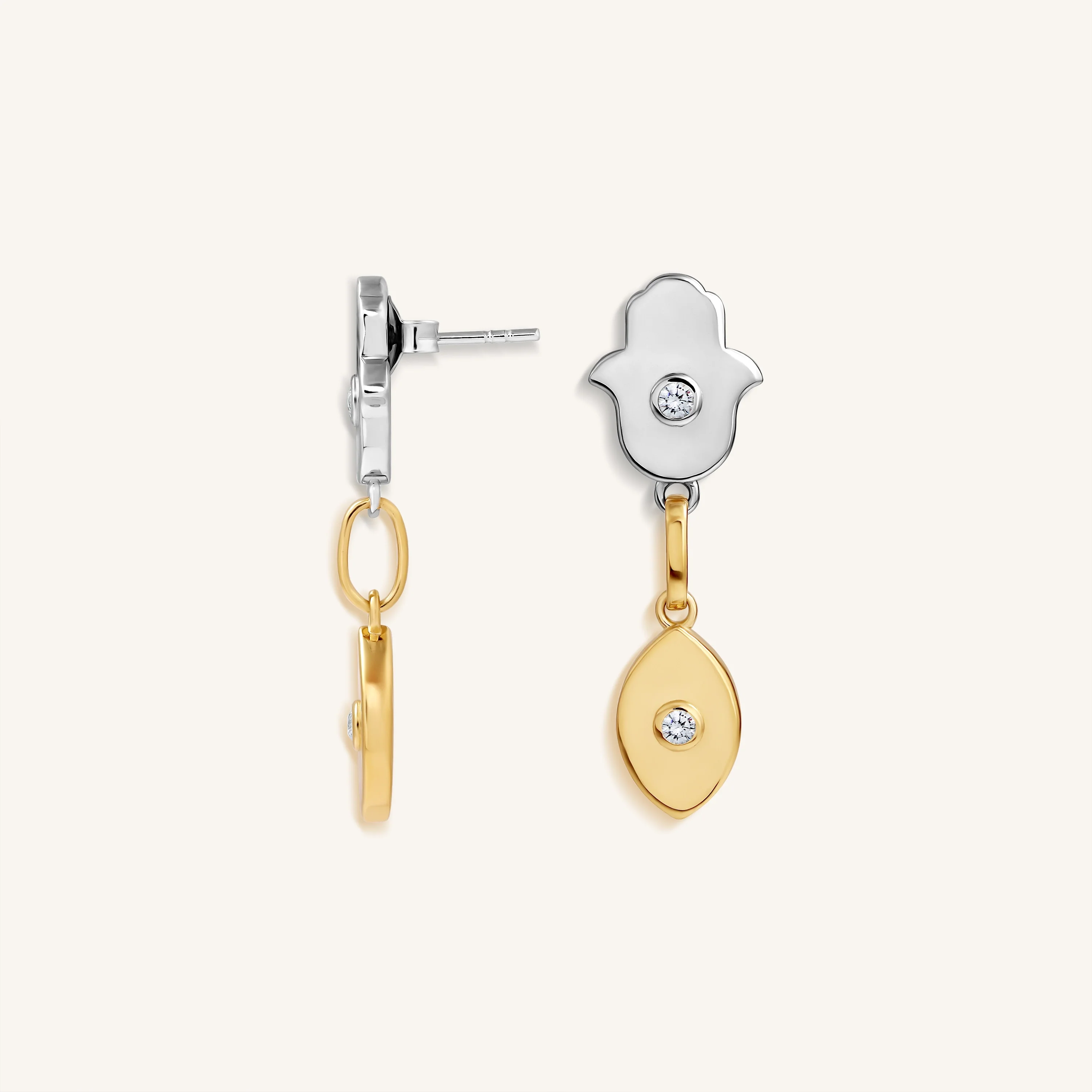 Luminous Protection Hamsa & Evil Eye Gold Earrings - Image 5