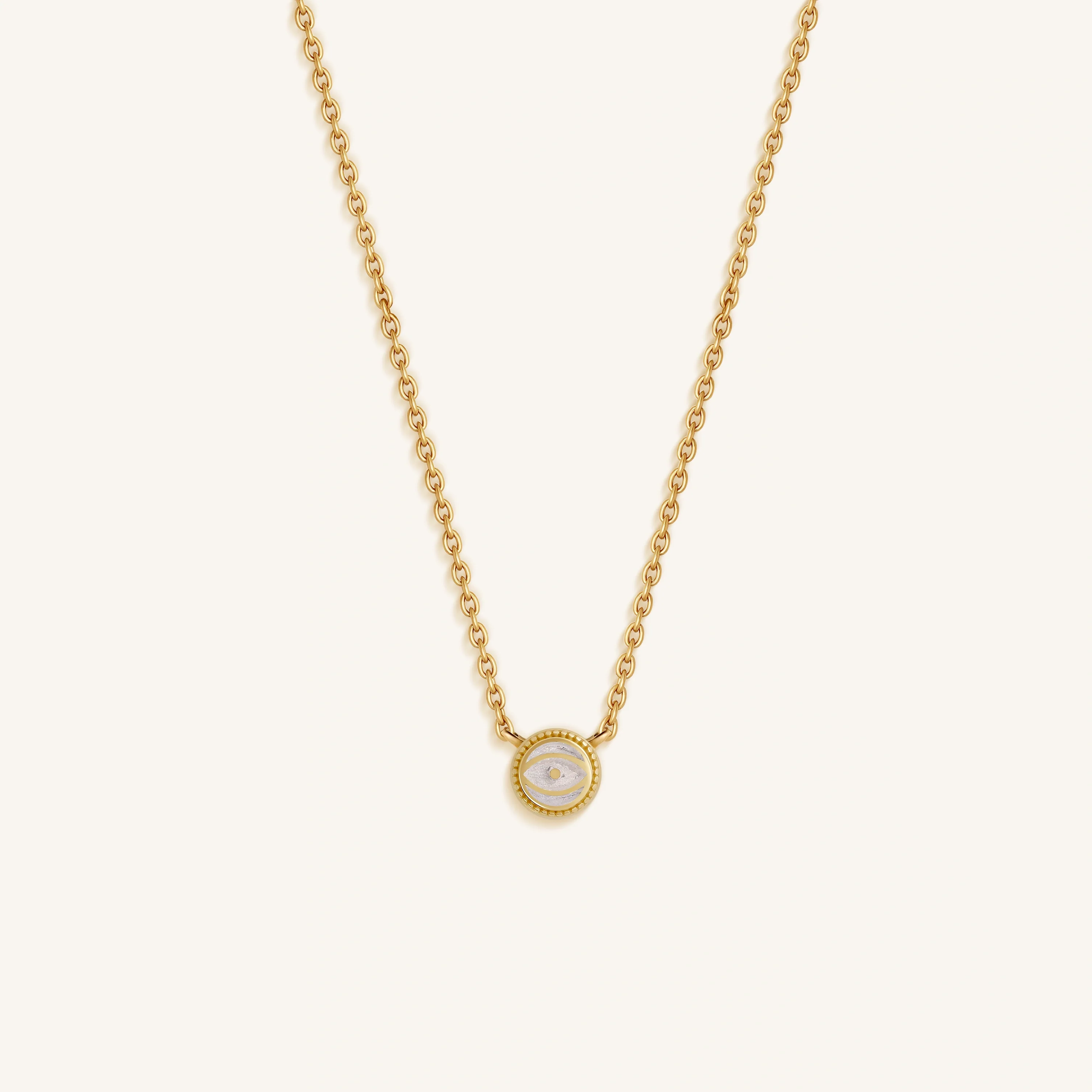 Luminous Sentinel - White Quartz April Birthstone Evil Eye Gold Necklace