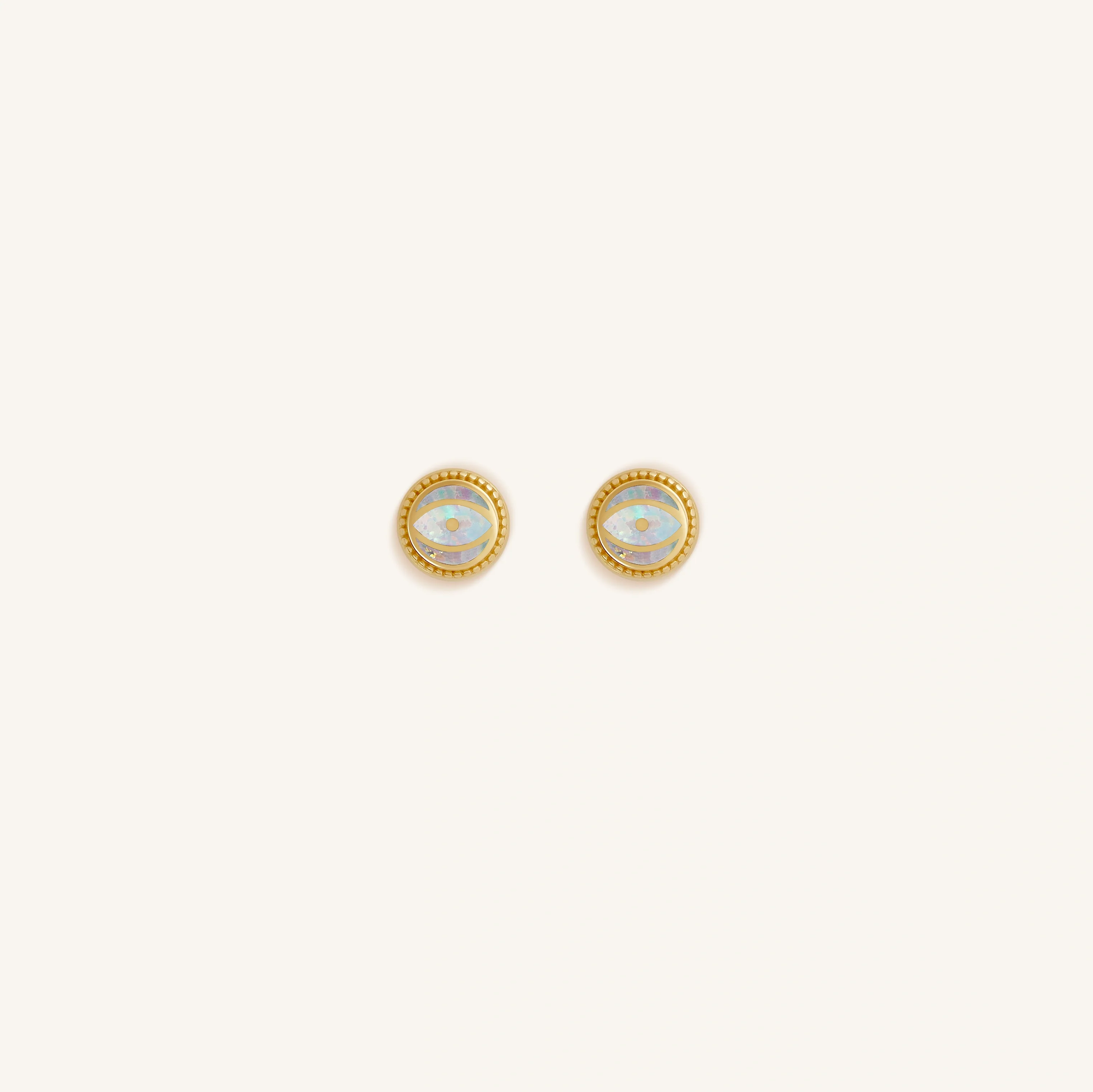 Luminous Shield - Opal October Birthstone Evil Eye Gold Stud Earrings