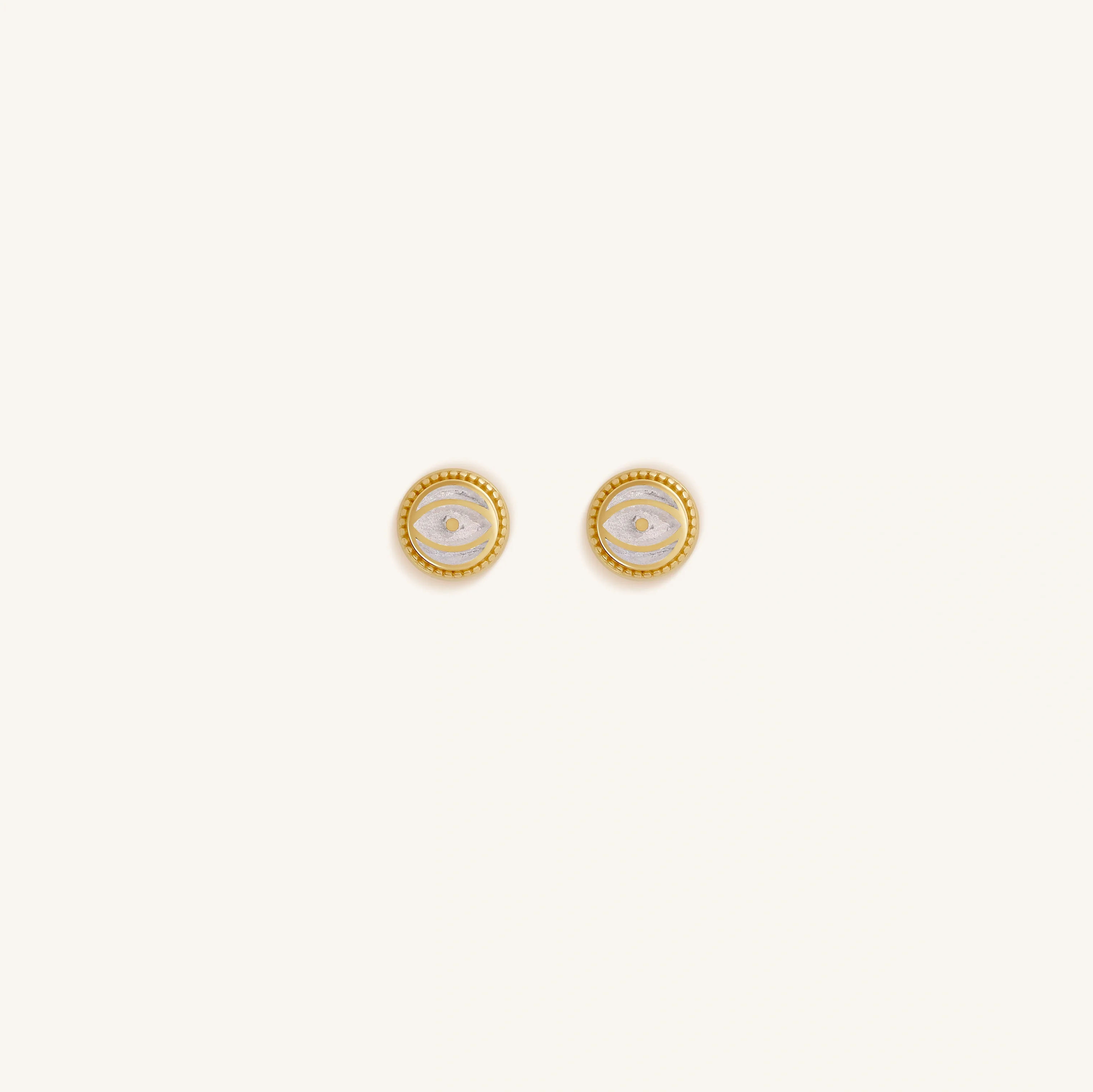 Luminous Shield - White Quartz April Birthstone Evil Eye Gold Stud Earrings
