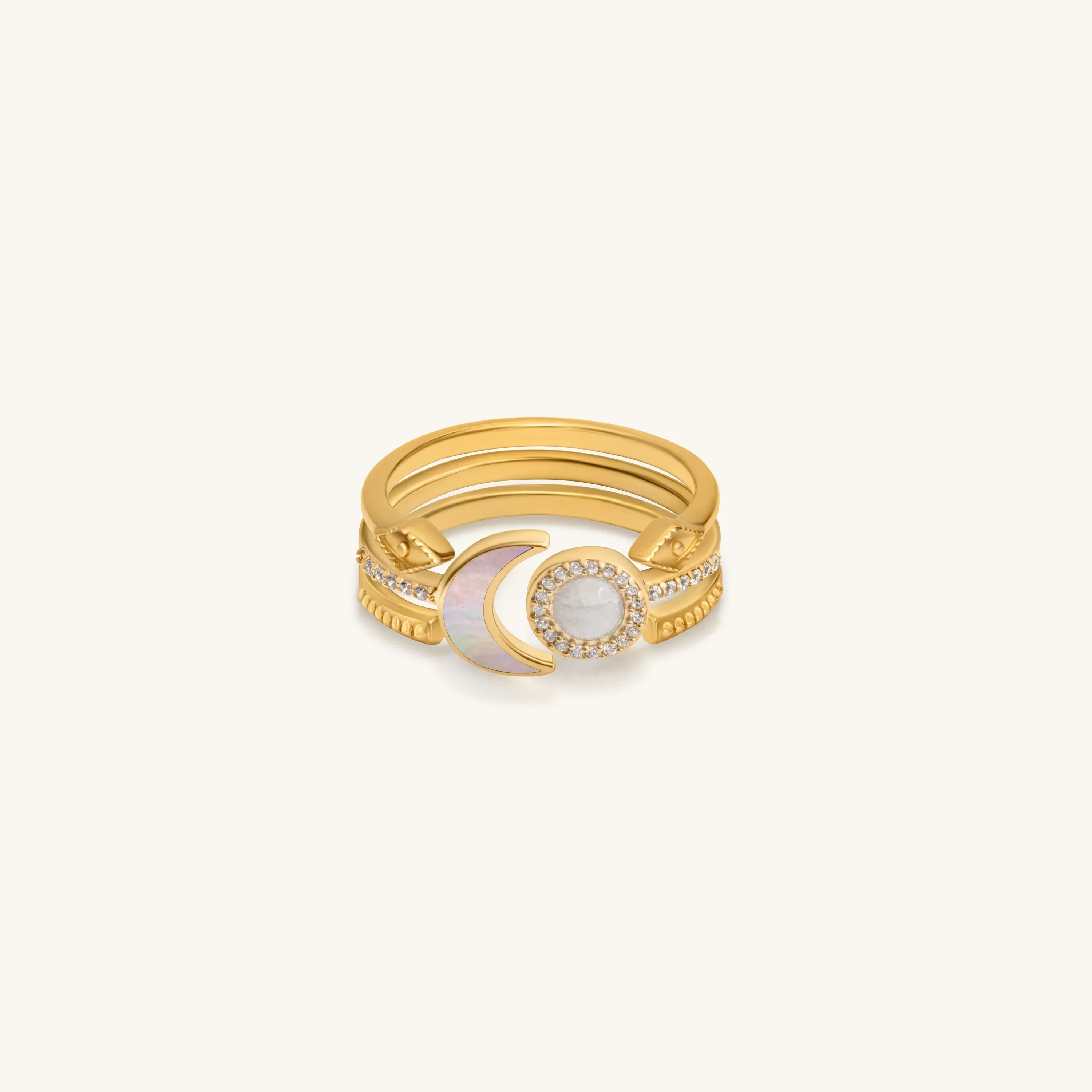 Lunar Brilliance Rainbow Moonstone Moon Gold Ring