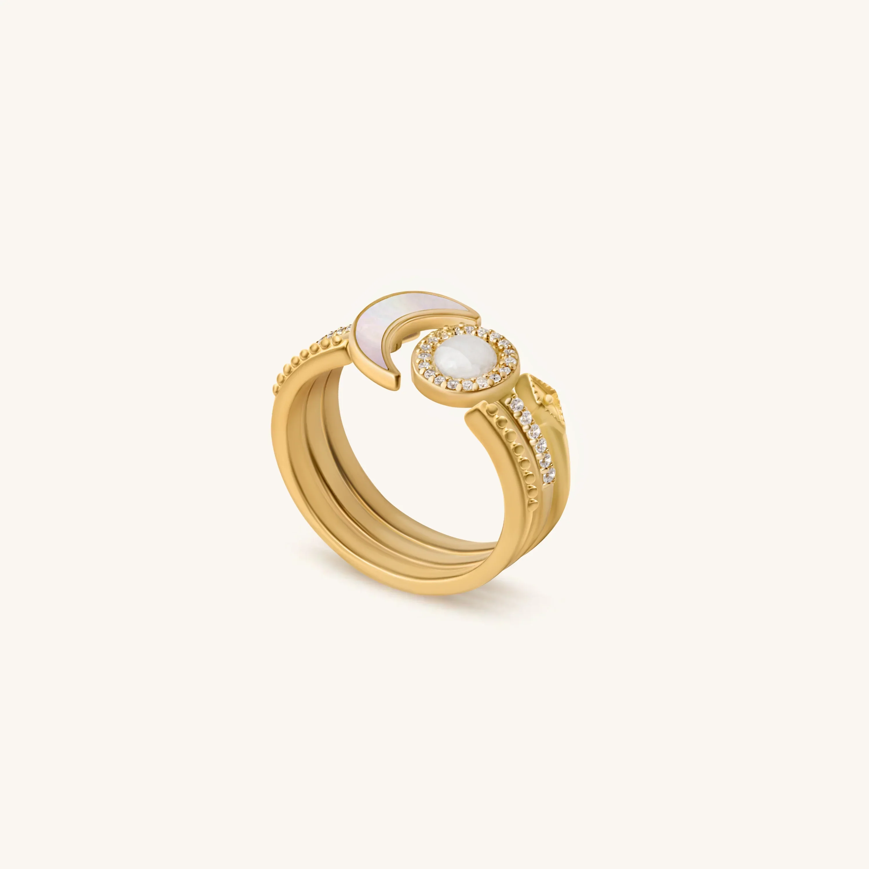 Lunar Brilliance Rainbow Moonstone Moon Gold Ring - Image 3