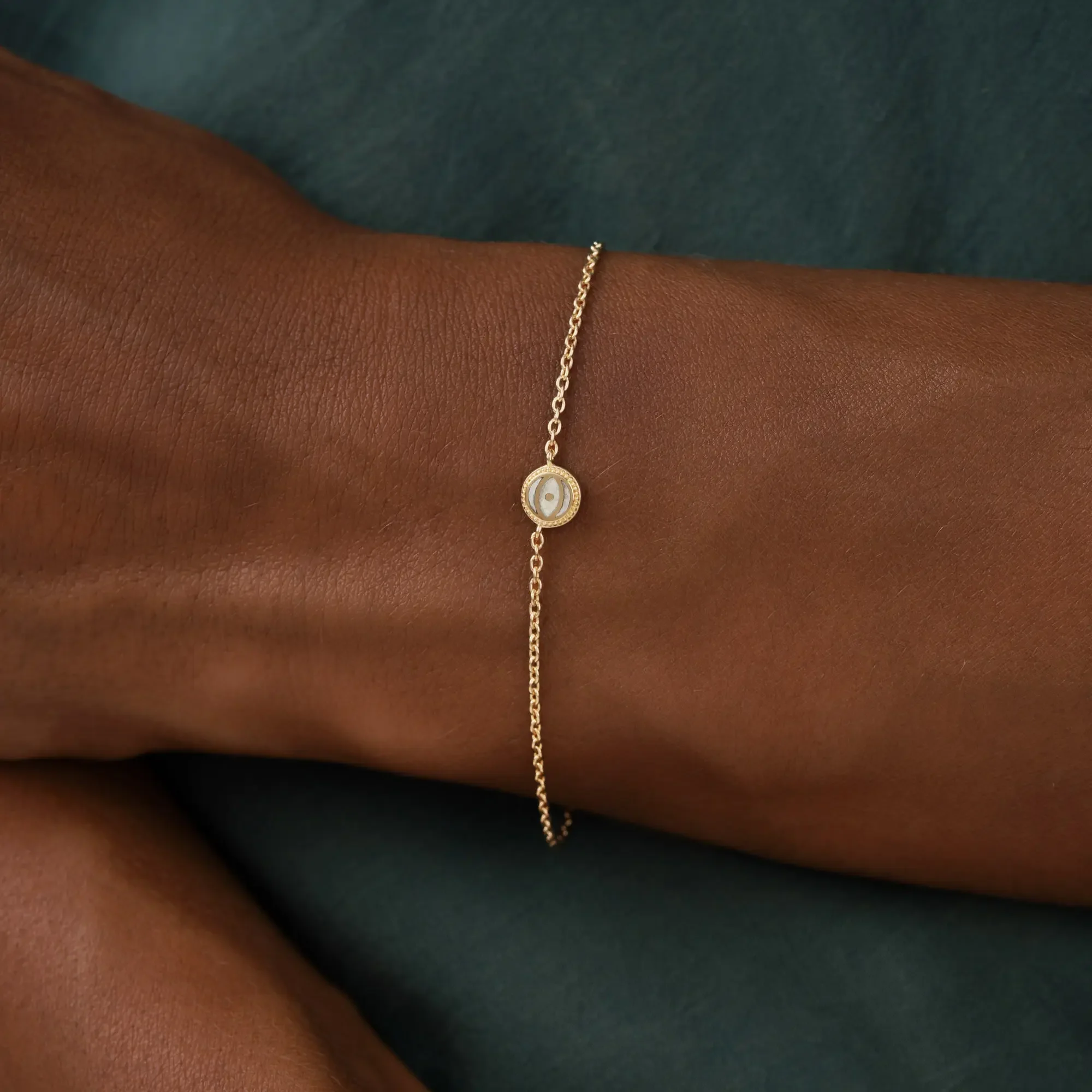 Lunar Harmony - Moonstone June Birthstone Evil Eye Gold Bracelet - Image 2