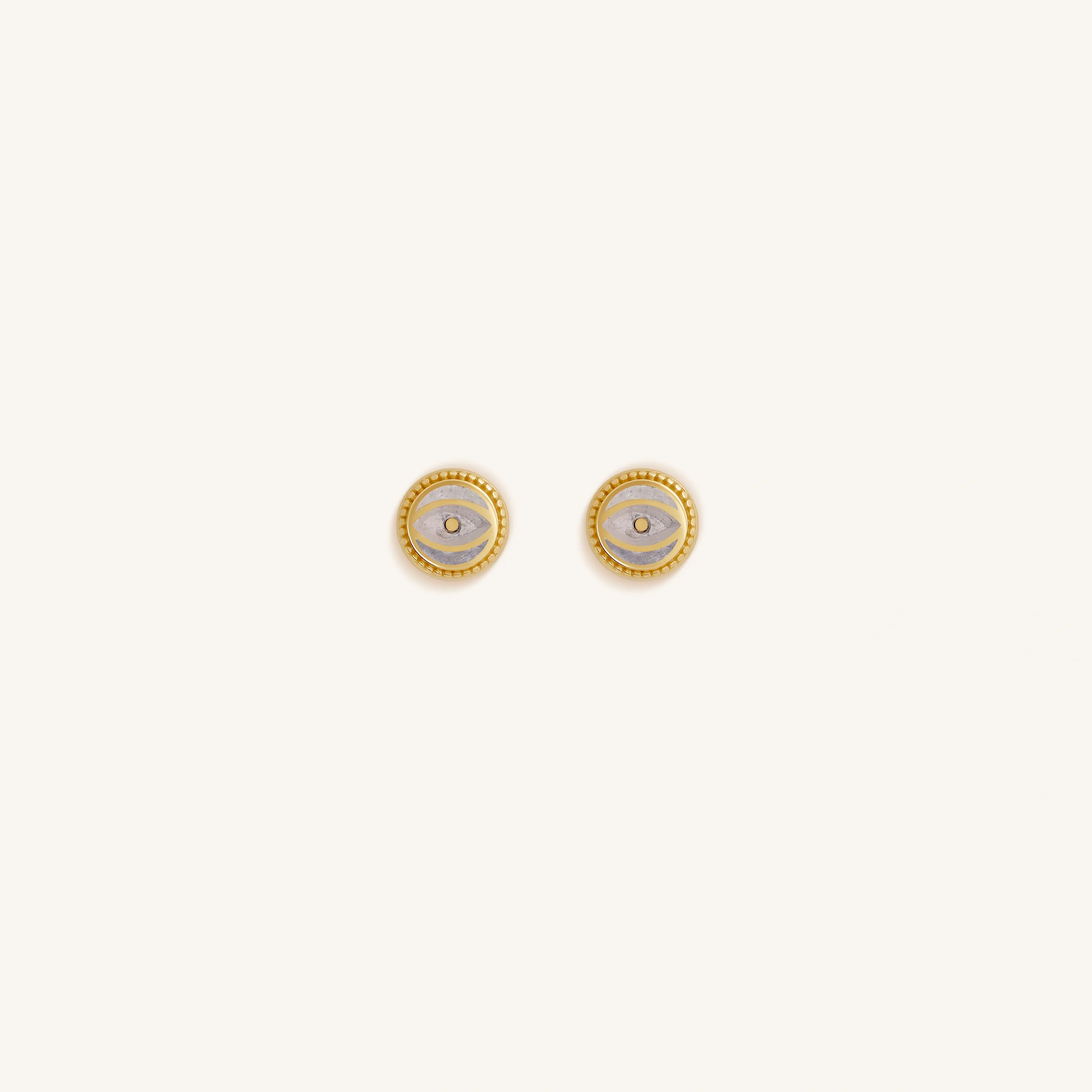 Lunar Sentinel - Moonstone June Birthstone Evil Eye Gold Stud Earrings