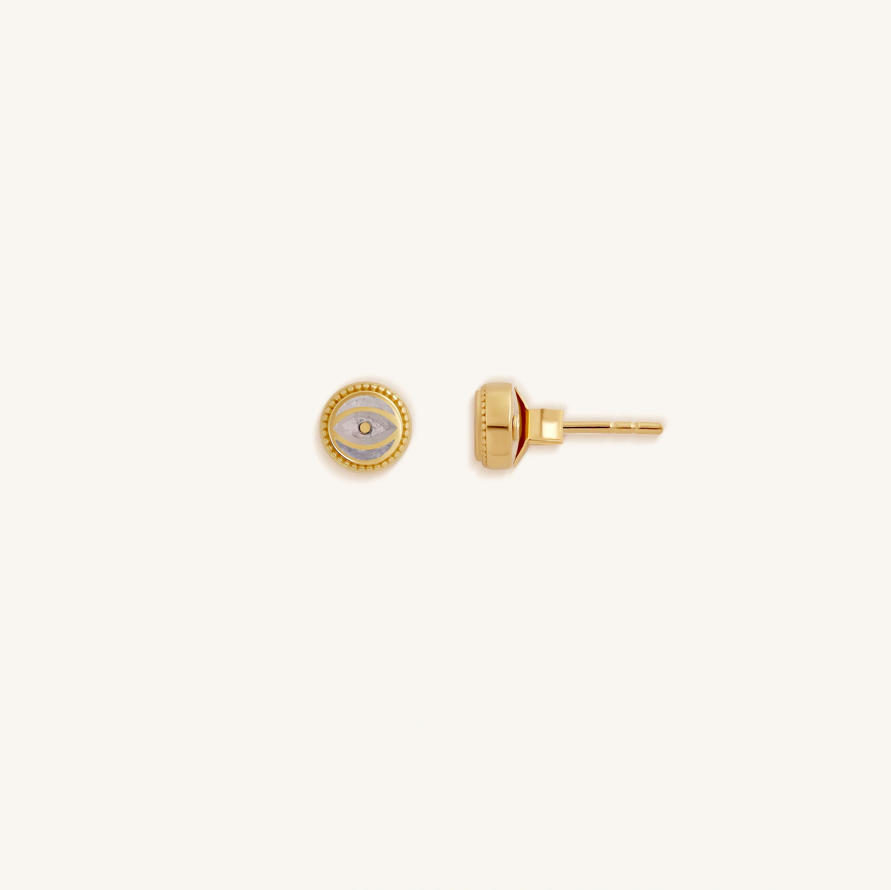 Lunar Sentinel - Moonstone June Birthstone Evil Eye Gold Stud Earrings - Image 3