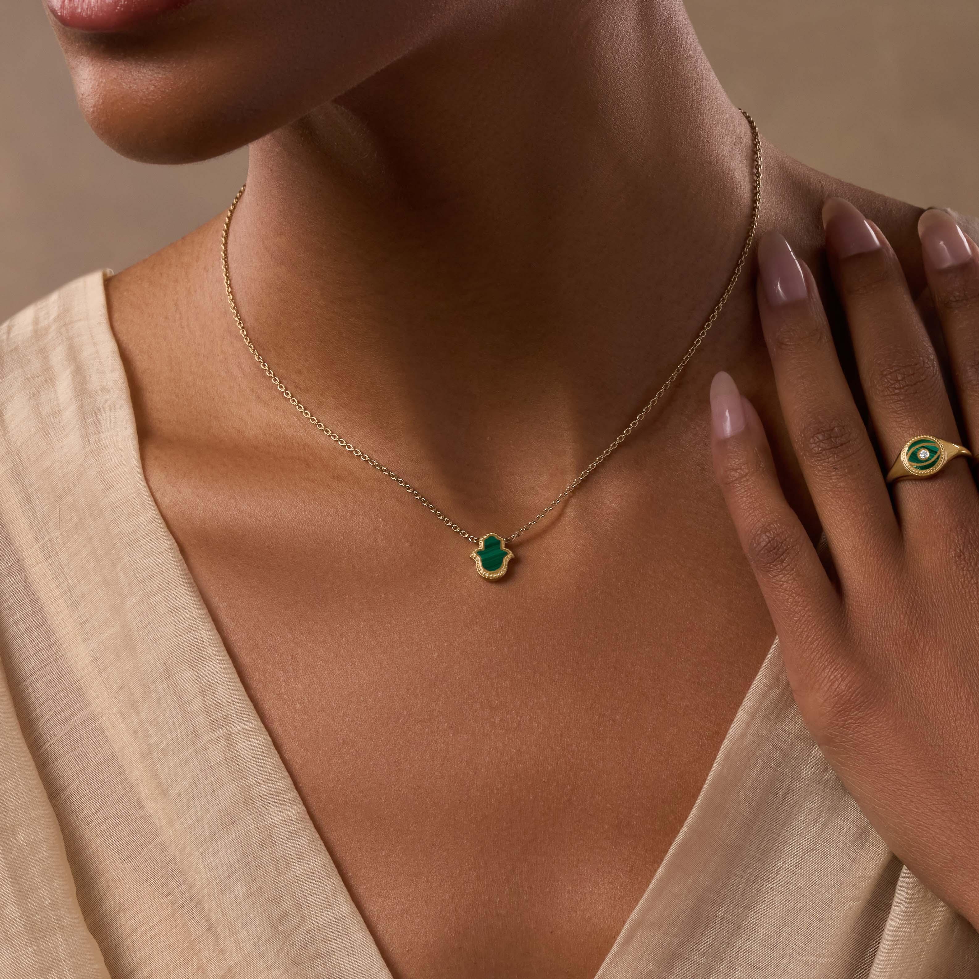 Honest & Bright Malachite Hamsa Gold Necklace - Image 2