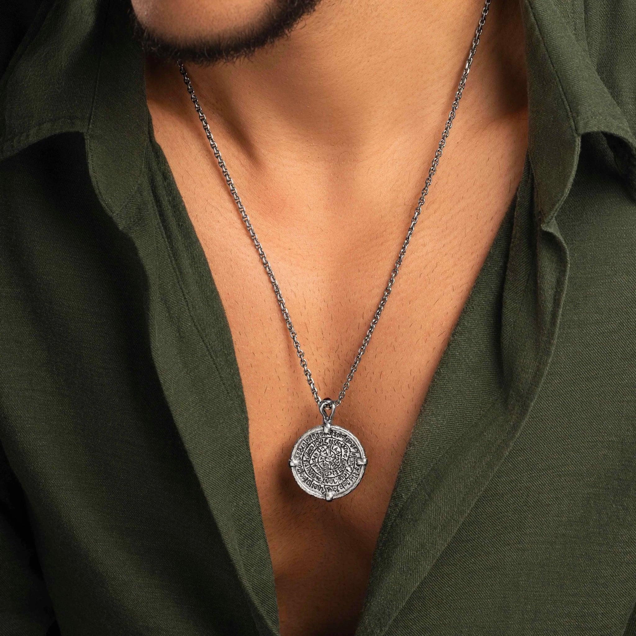 Mayan Wisdom - Onyx Coin Pendant Necklace - Image 2