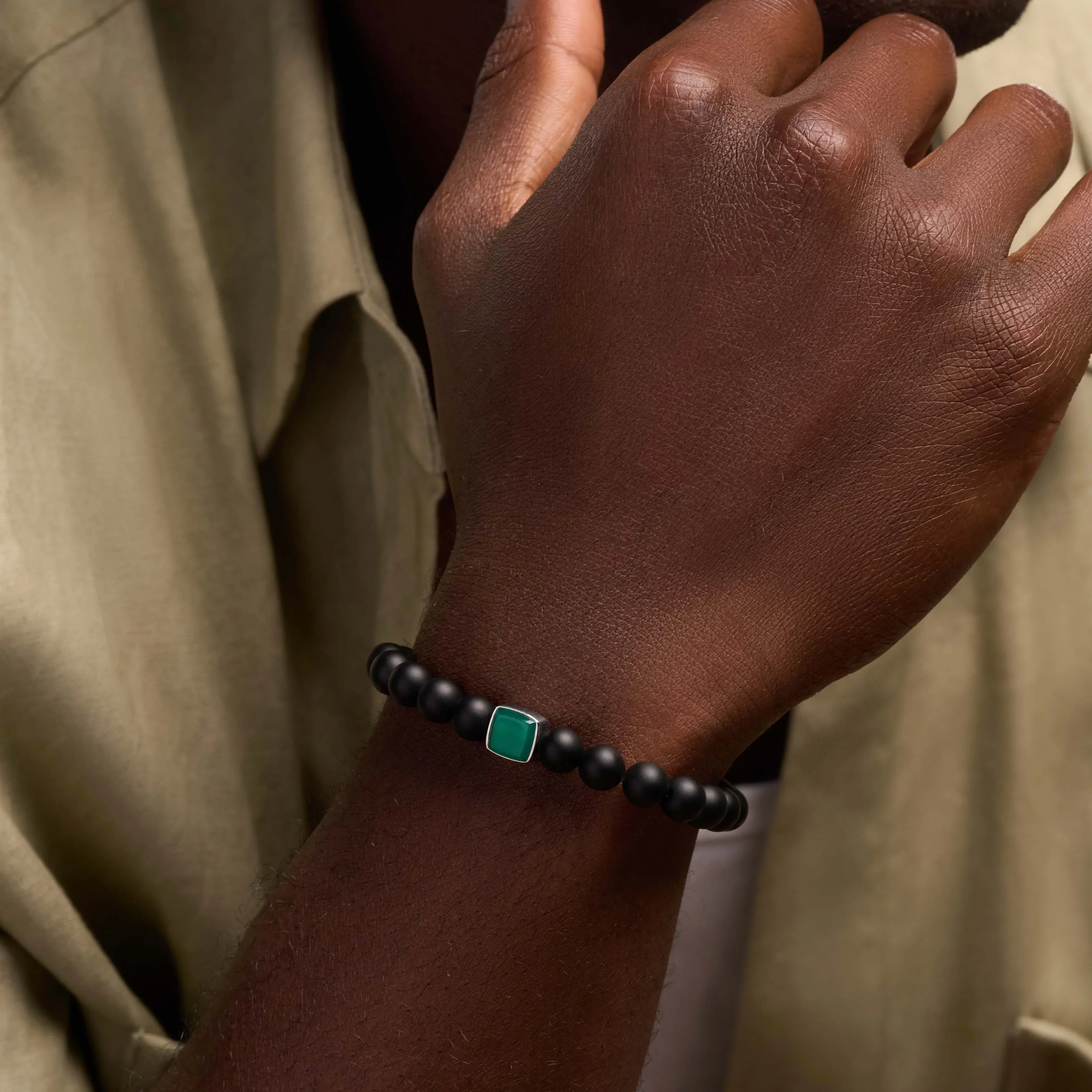 Insightful Wisdom Emerald Birthstone Bracelet on Black Onyx - Image 2