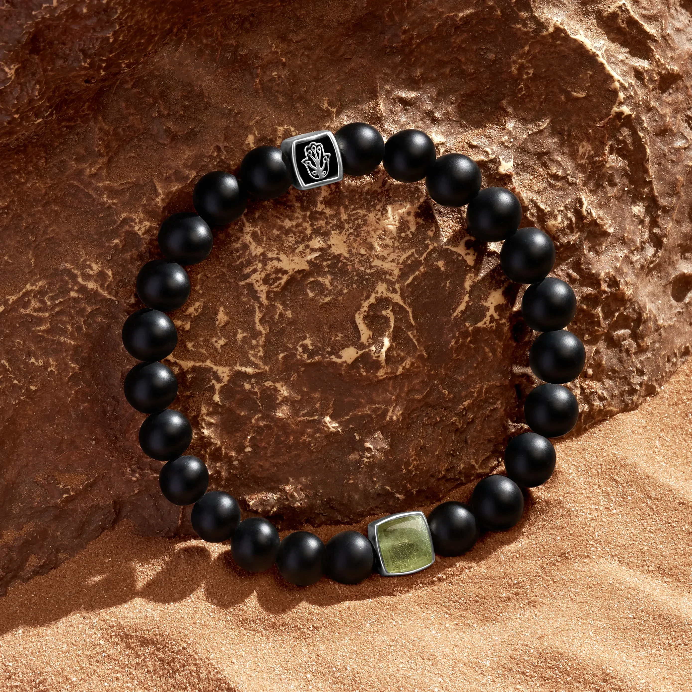 Youthful Charm Peridot Birthstone Bracelet on Black Onyx