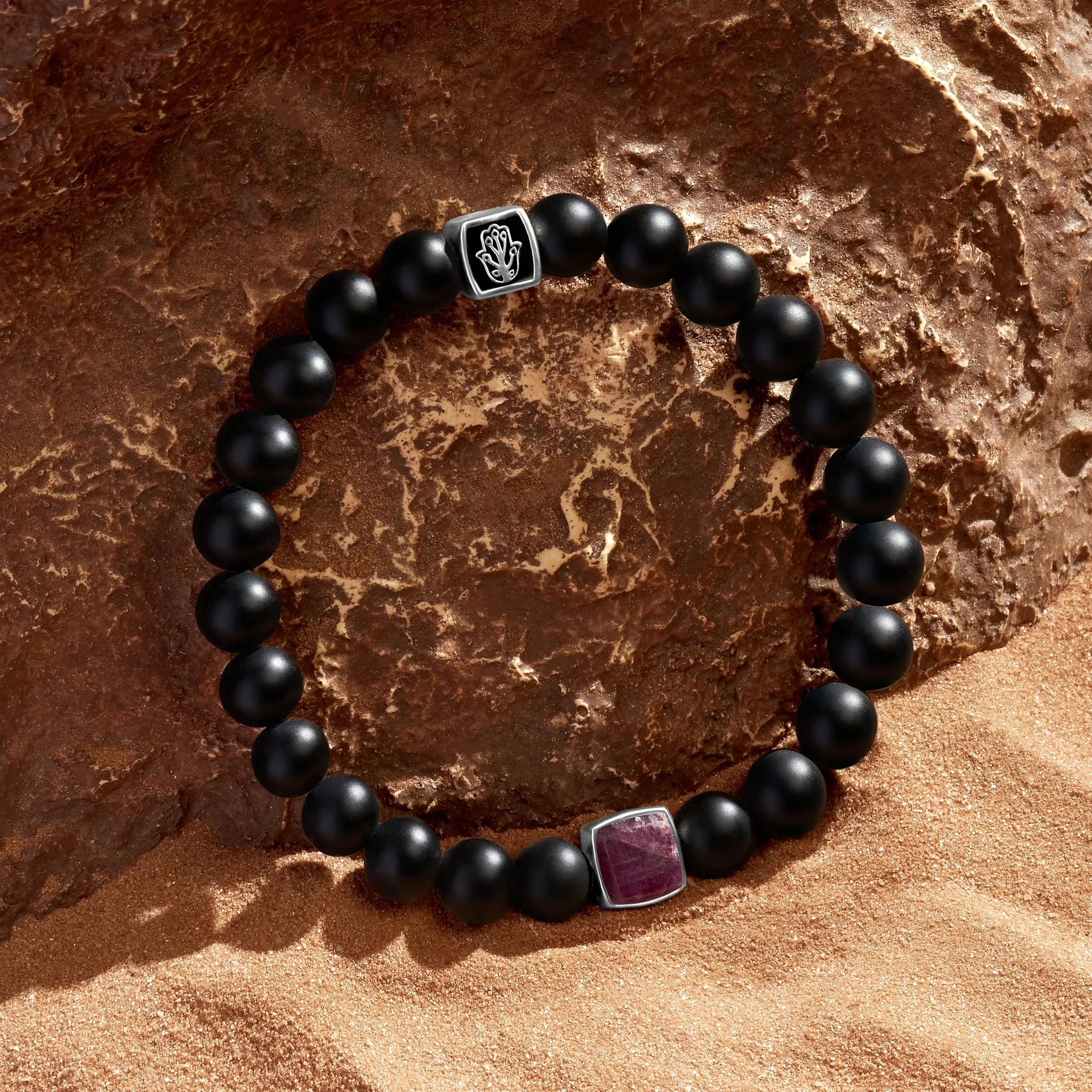 Empowered Transformation Ruby Birthstone Bracelet on Black Onyx