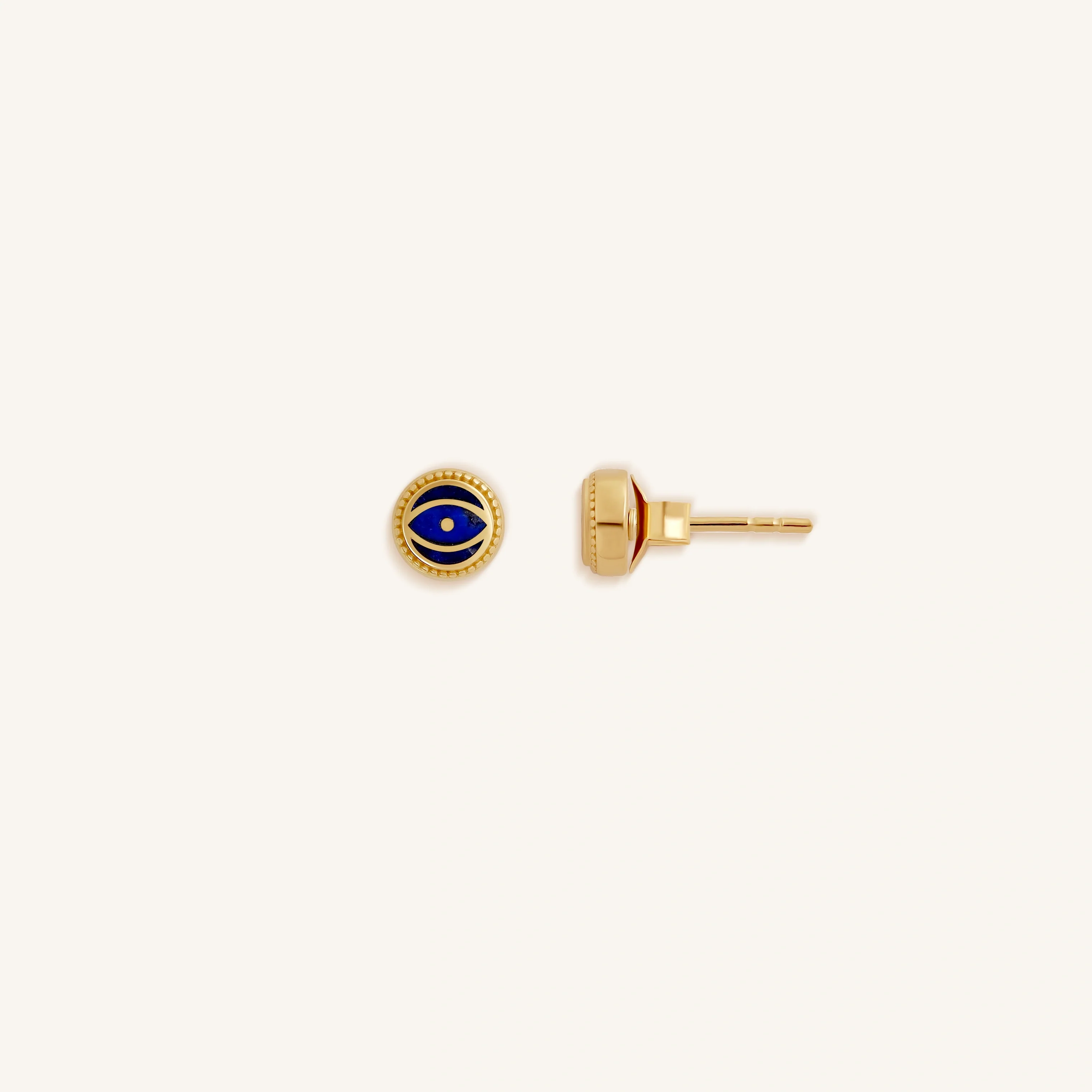 Midnight Guardian - Lapis September Birthstone Evil Eye Gold Stud Earrings - Image 4