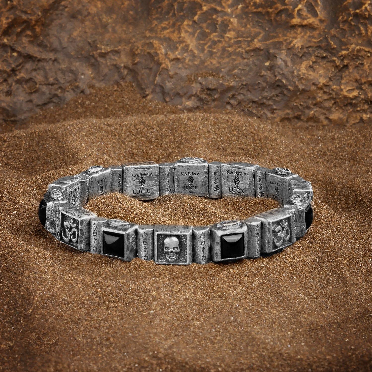 Mindful Reflection - Multi Symbol Black Onyx Mantra Bracelet